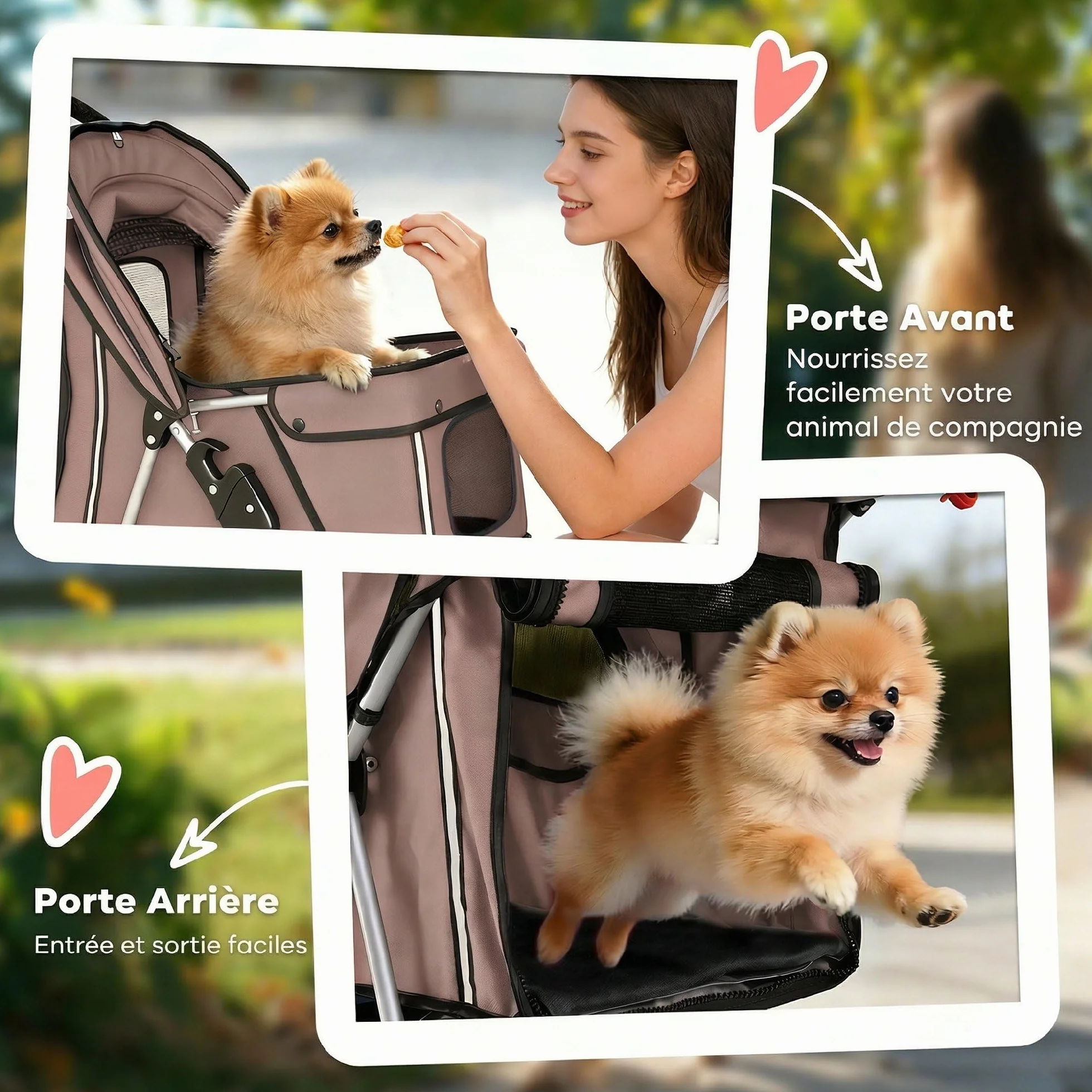 PawHut Poussette pour Chien 4 Roues Pliable avec Frein Auvent Réglable 77x44x102cm Café