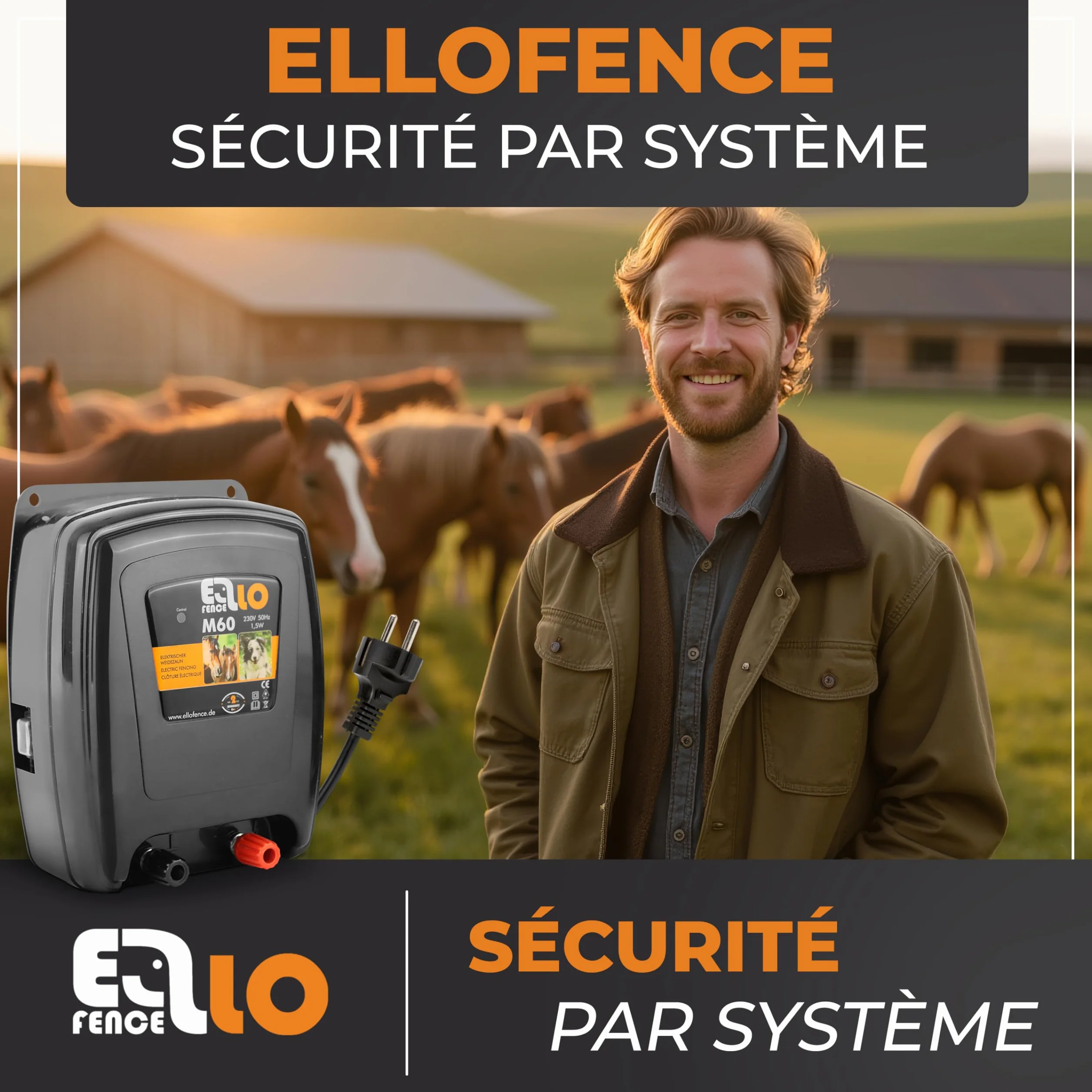 Électrificateur clôture électrique 230 V secteur M60 - Appareil premium pour animaux domestiques et d'élevage