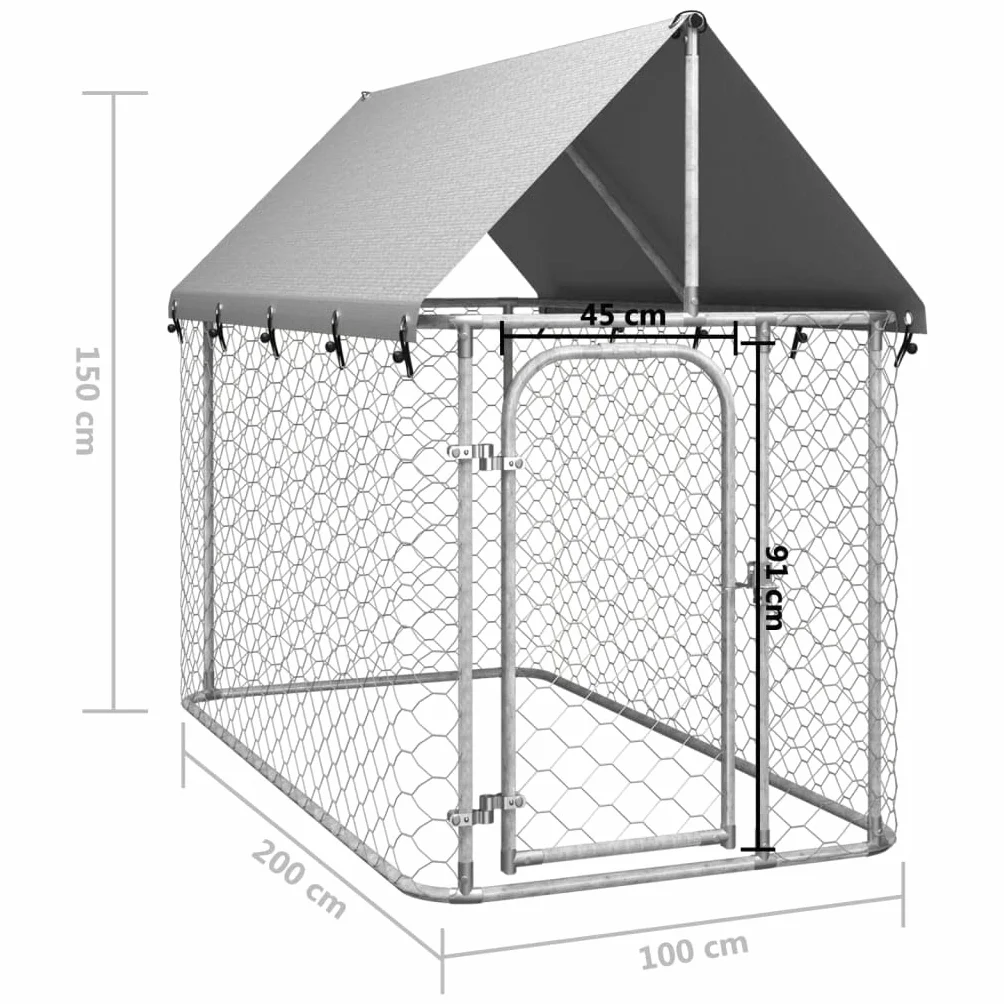 Chenil d'extérieur pour Chien en Métal avec Toit 200x100x150 cm
