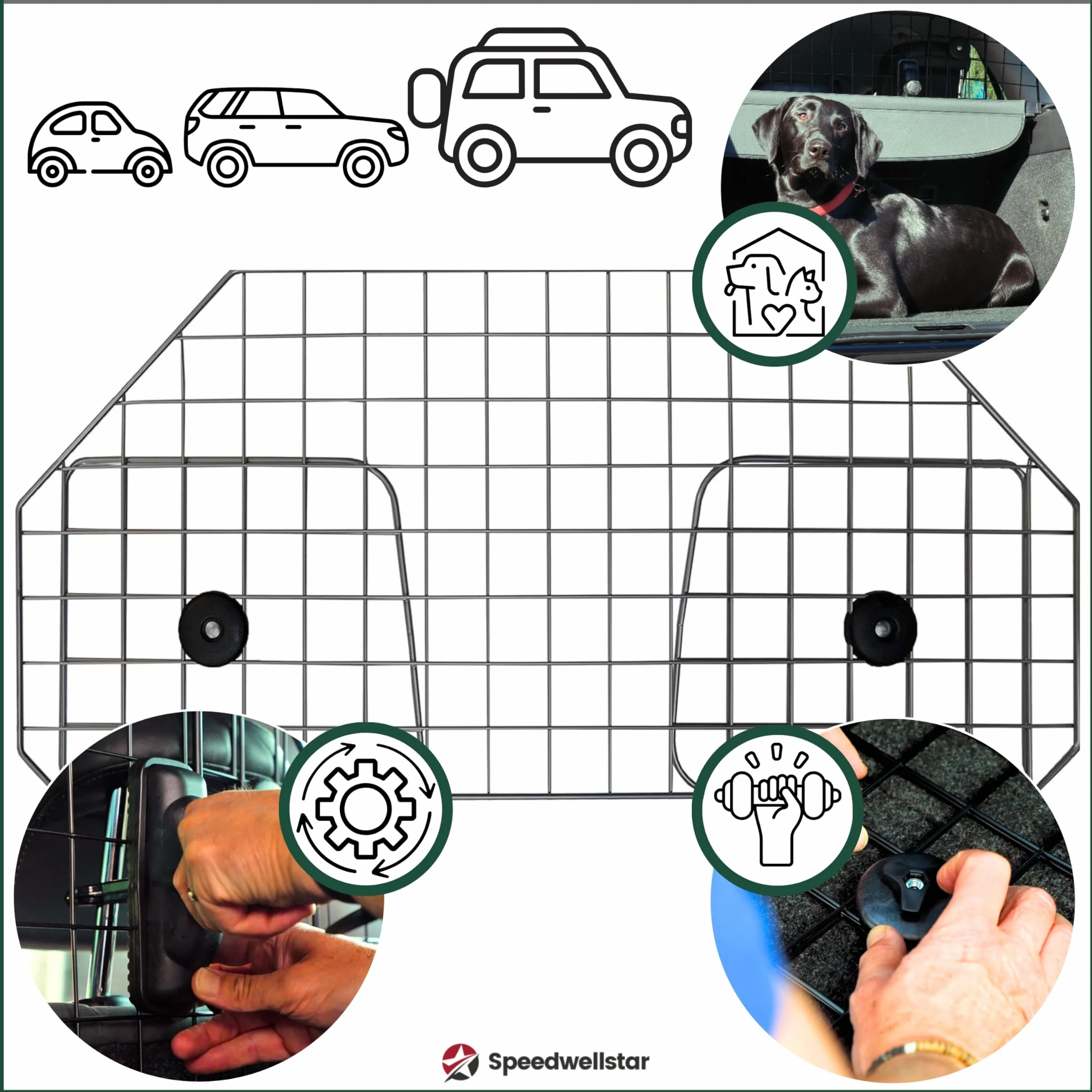 Speedwellstar Grille de Séparation Chien Coffre Voiture Universelle Réglable Barrière Mesh Métal