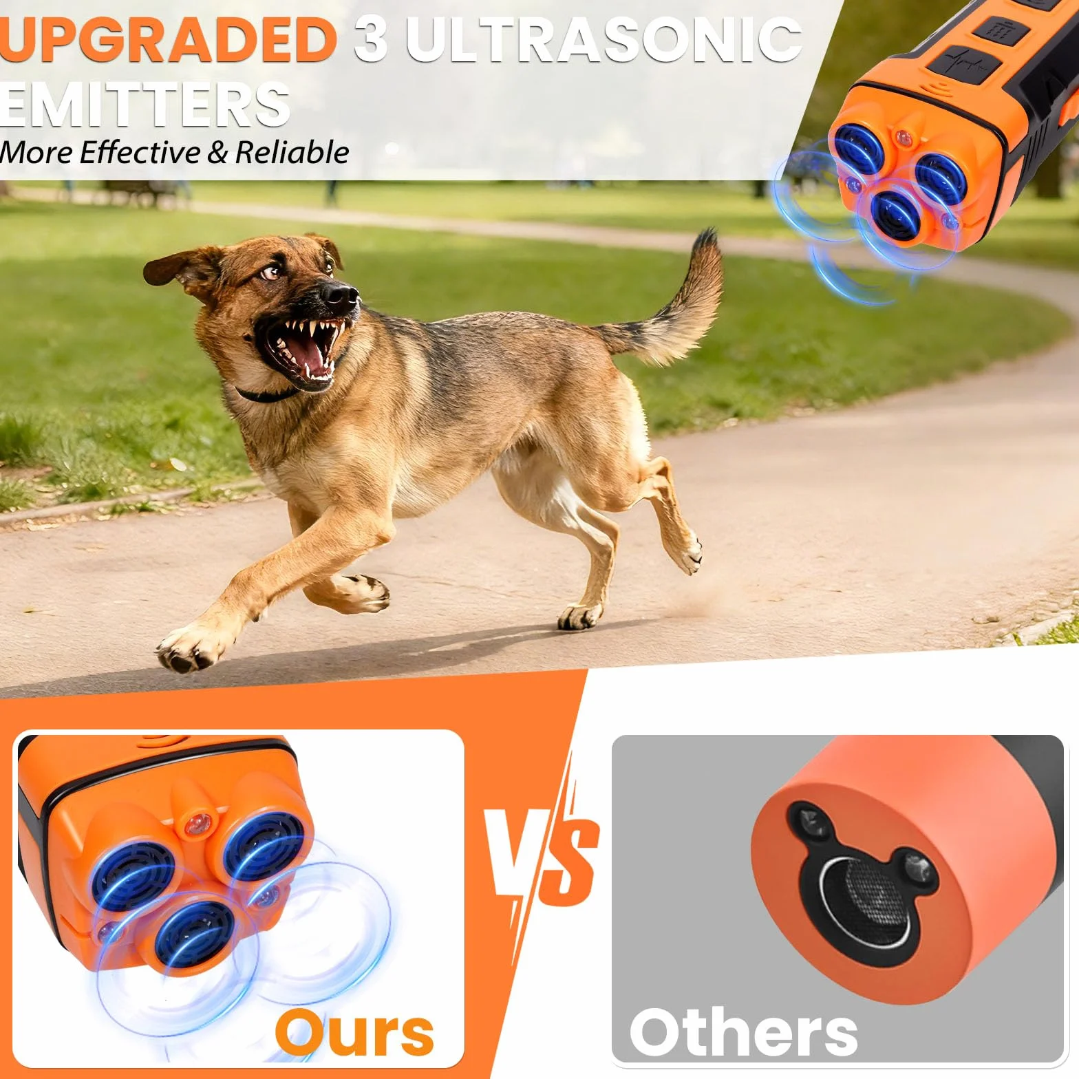 Appareil de Dissuasion à Ultrasons pour Chien, 3 Modes Anti-Aboiement, Portée 10M avec Lampe de Poche