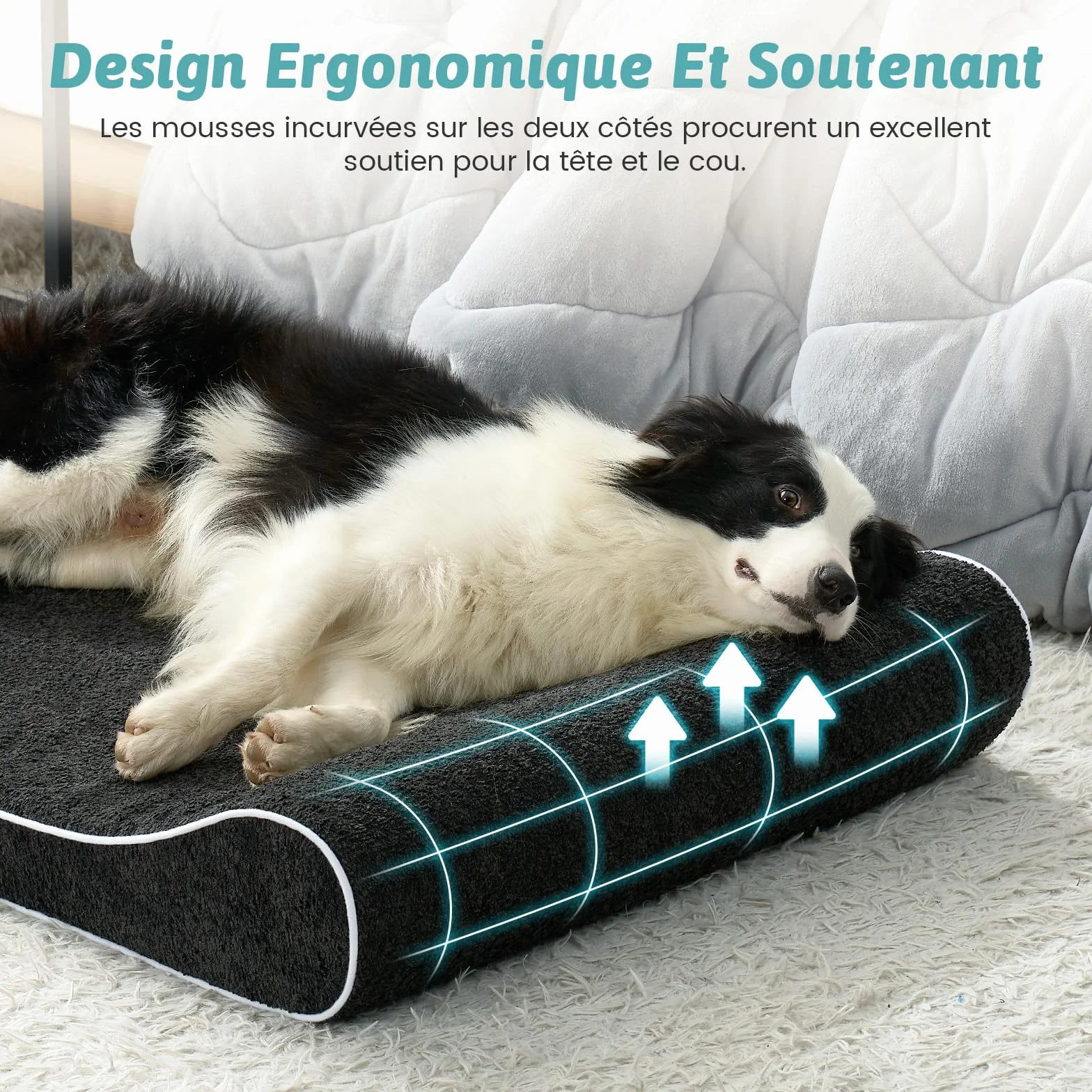 COZY KISS Panier Chien XL Orthopedique - 130x90x20 cm Lit pour Chiens Grande Taille avec Bord Surélevé, Coussin Lavable pour Chien avec Mousse Confort Renforcée, Imperméable et Antidérapant, Noir