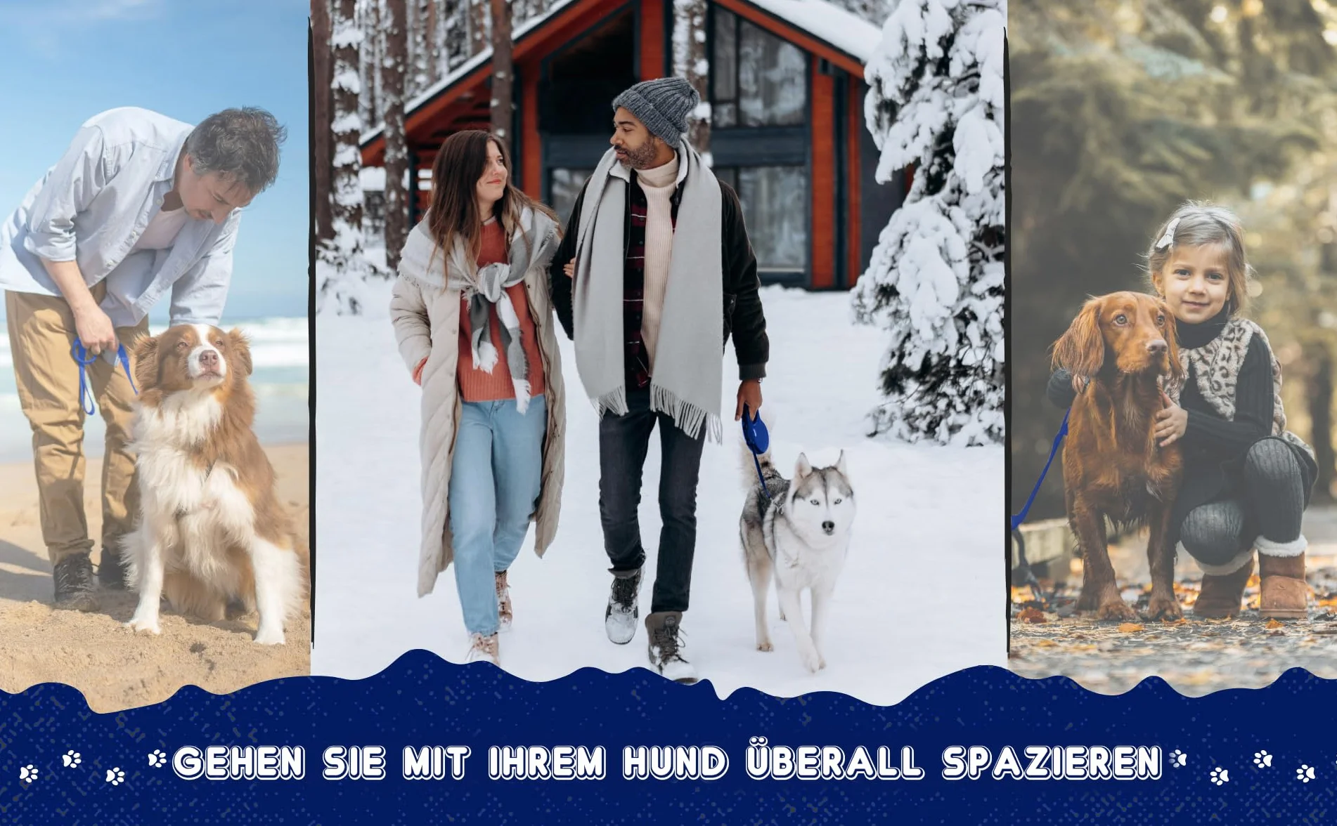 Laisse pour chien ski de fond imperméable légère 30 m bleu