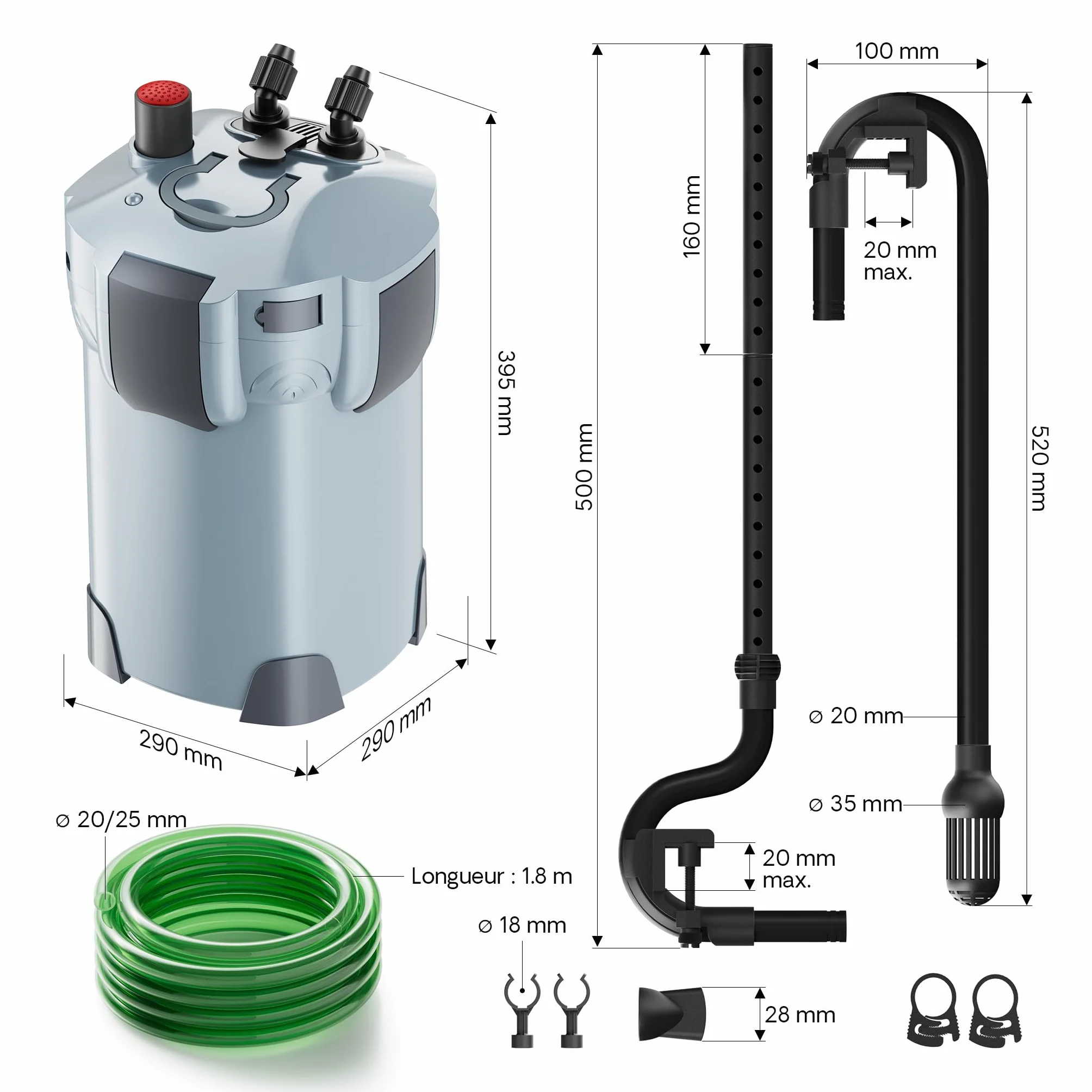 SunSun HW-404A Filtre extérieur pour Aquarium 2000 l/h 4 étapes de filtration Pompe 55 W