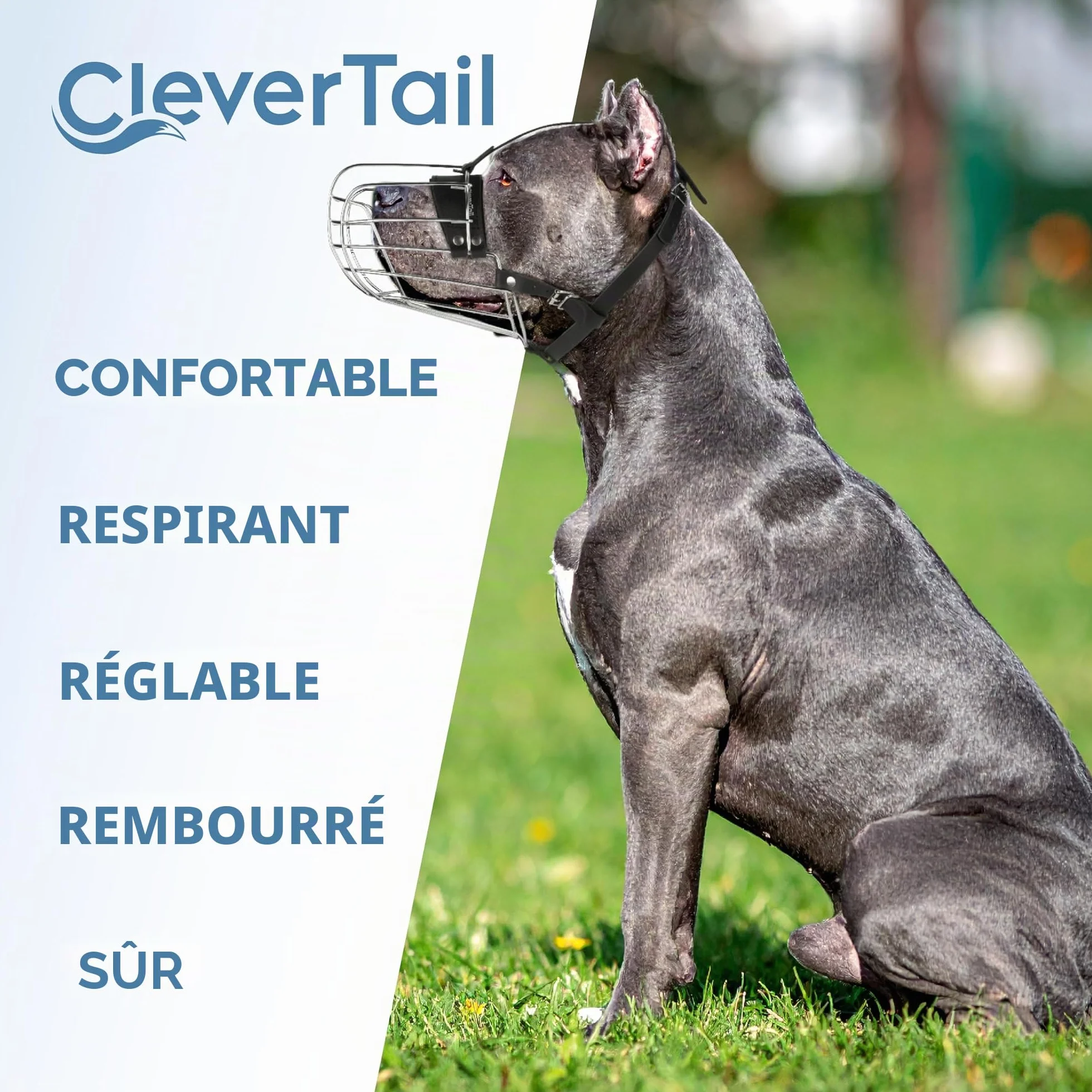 Muselière en métal pour Pitbull de grande taille – Muselière panier pour chiens avec sangles en cuir réglables – Muselière en cage en acier pour chiens pour éviter les morsures