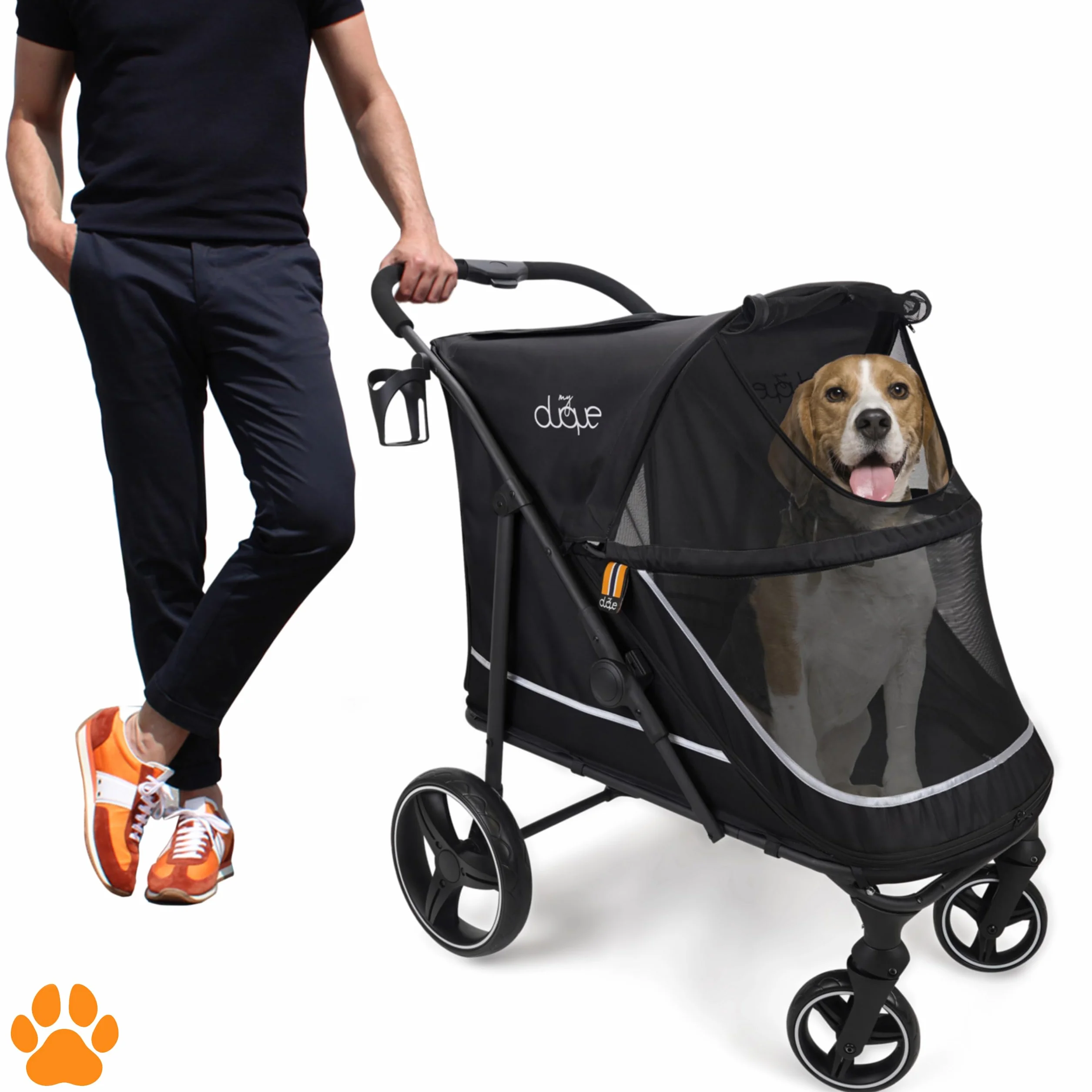 DUQUE Poussette pour Animaux CHAMP Pliante 50 kg Noir avec Housse de Pluie