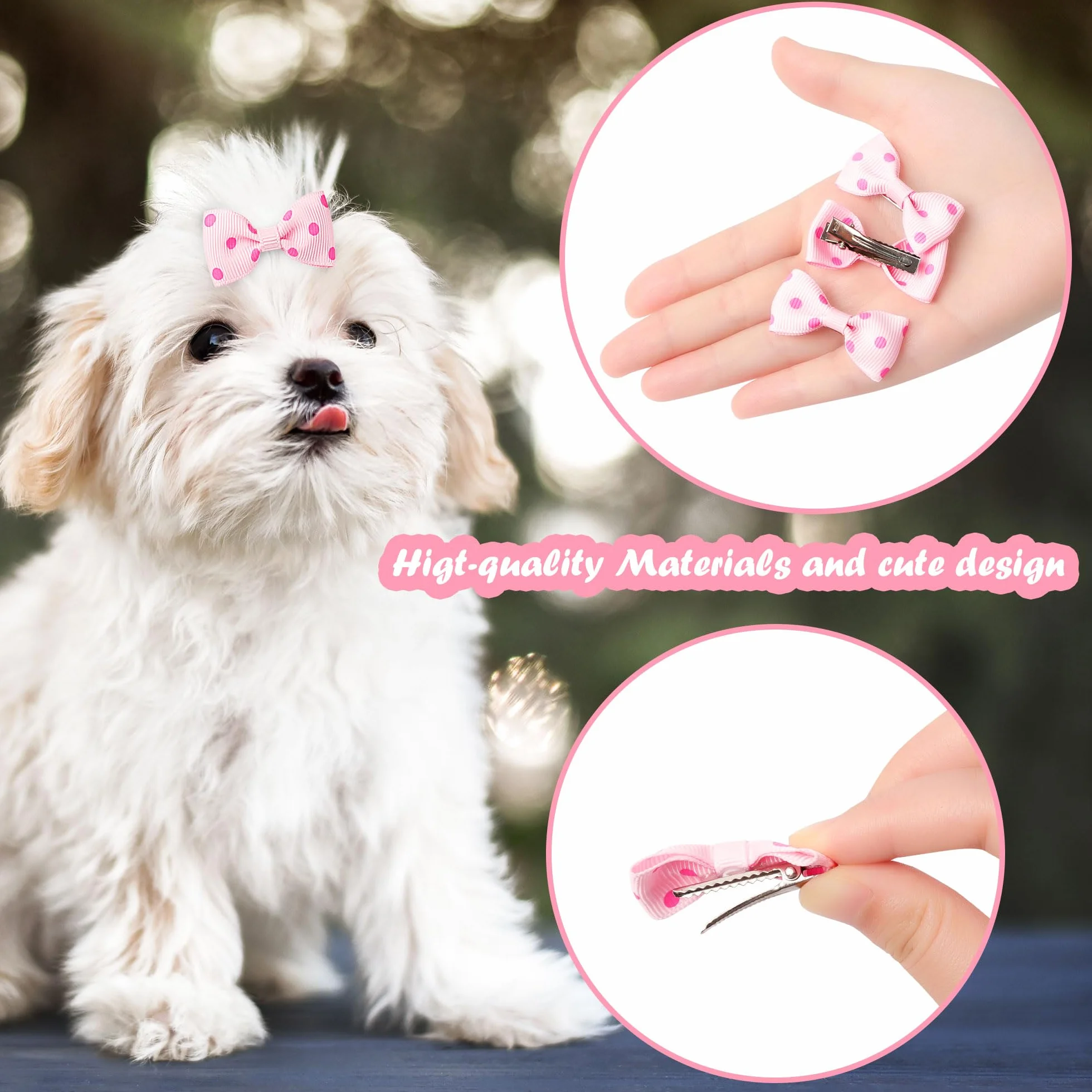 Barrette pour Chien à Pois Pince Rose 5pcs
