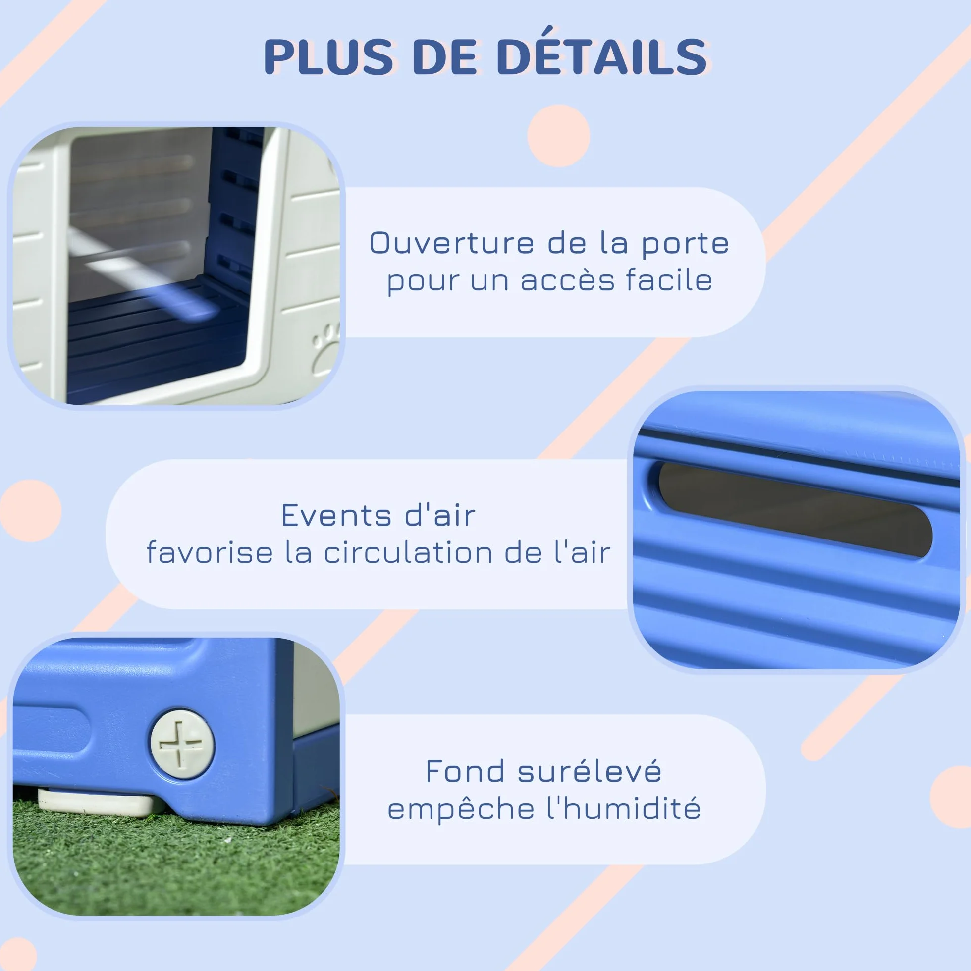 PawHut Niche pour Chien extérieure abri en Plastique résistante à l'eau 60x42x40 cm Bleu Blanc