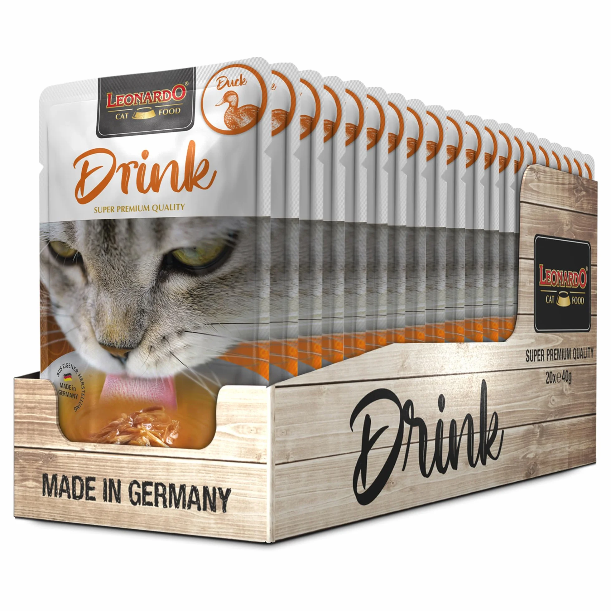 LEONARDO Drink Duck [20x40g Drink au Canard] Boisson pour Chats | Bouillon de Viande sans céréales avec lamelles de Viande | Complément Alimentaire pour Chats