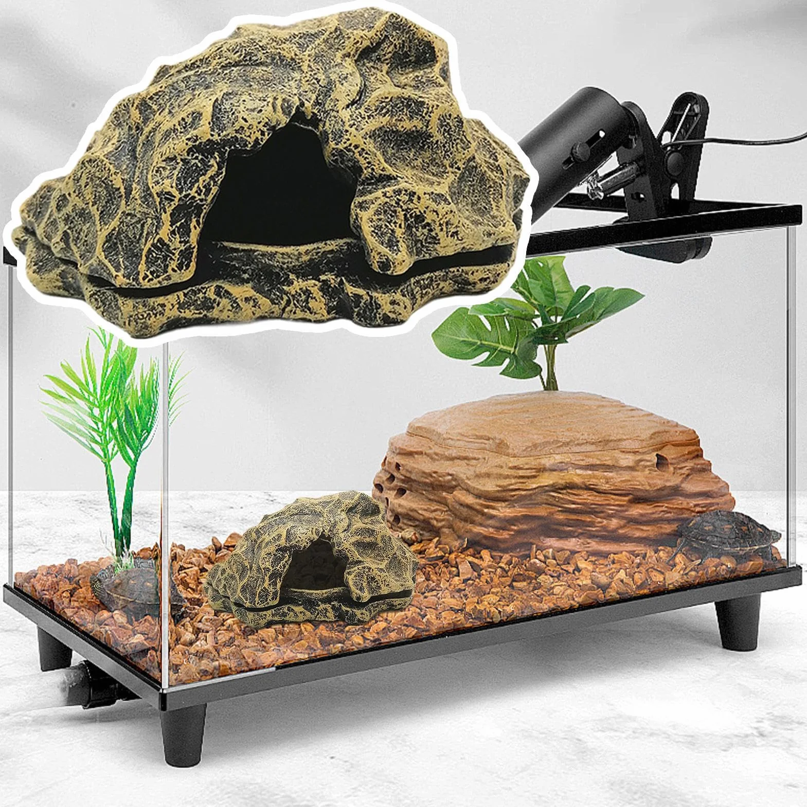 Caverne pour Reptiles Maison de Tortue en Roche Simulation pour Lézards Décor Aquarium Accessoires