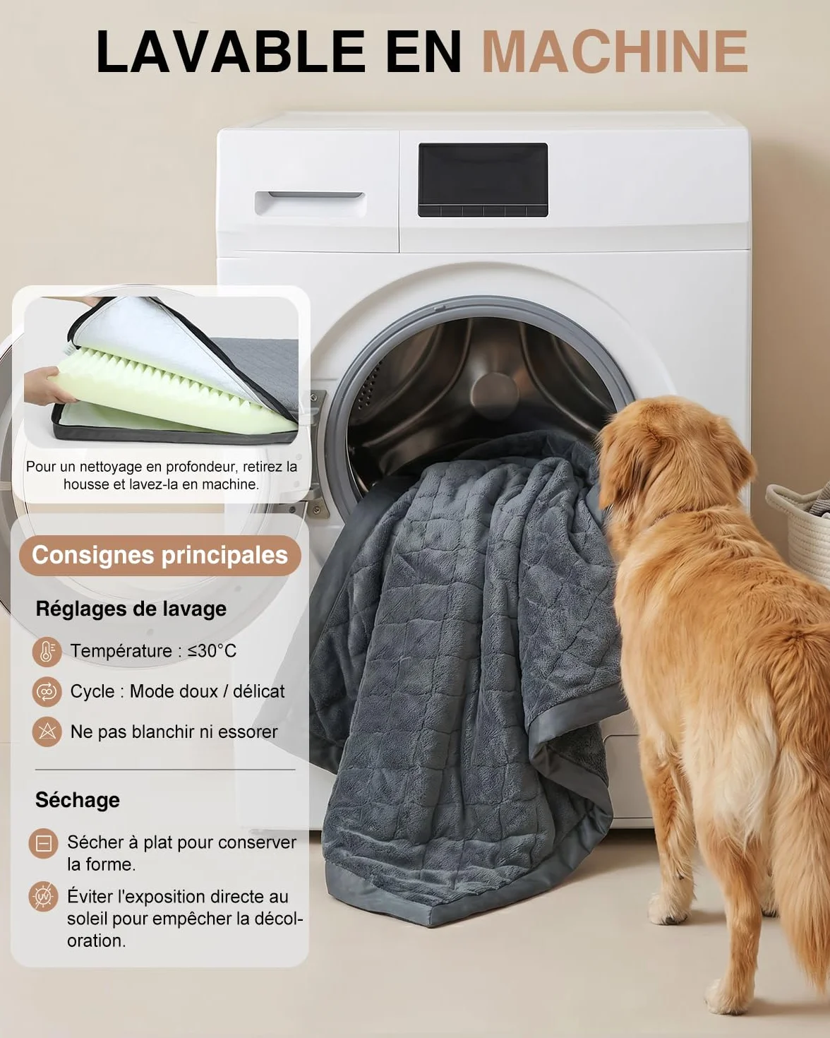 Panier Chien Taille Moyenne-88x55x7 Cm, Tapis Chien Imperméable, Une Face en Cuir Synthétique, Coussin Chien Orthopédique Double Face, Doublure Imperméable, Amovible et Lavable, Gris