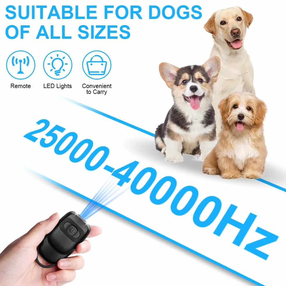 Aomig Anti Aboiement Ultrason Chien, Mini Boitier Portable, LED Stroboscopique, Rechargeable, Dispositif d'Arrêt d'Écorce, Dissuasif Intérieur Extérieur Petit Grand Chien