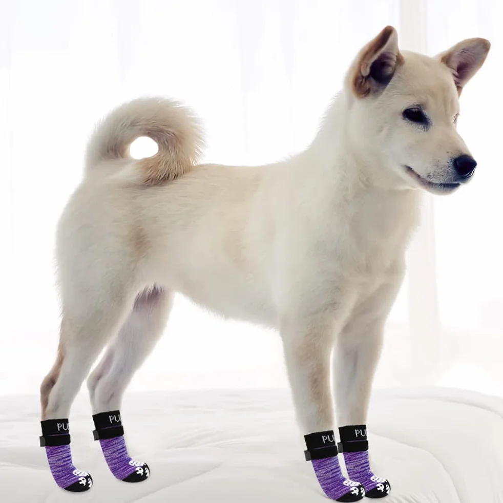 PUPTECK Chaussettes antidérapantes pour Chien Double Face Chausson Petite Moyenne Grande Taille planchers Bois Dur empêchant léchage