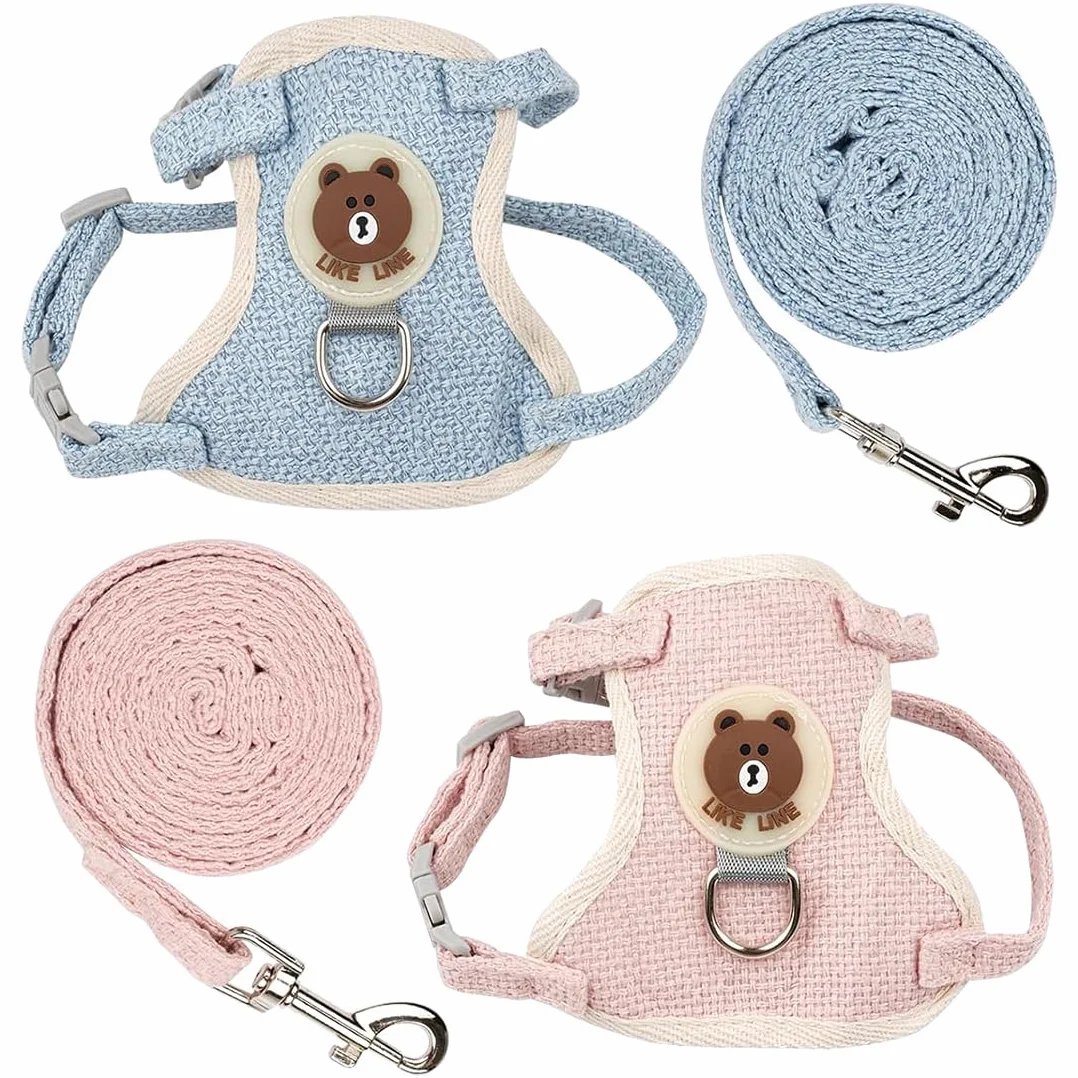 Harnais réglable pour Lapin avec Laisse - Set de 2 - Bleu et Rose - Accessoires Souples pour Chats et Petits Chiens