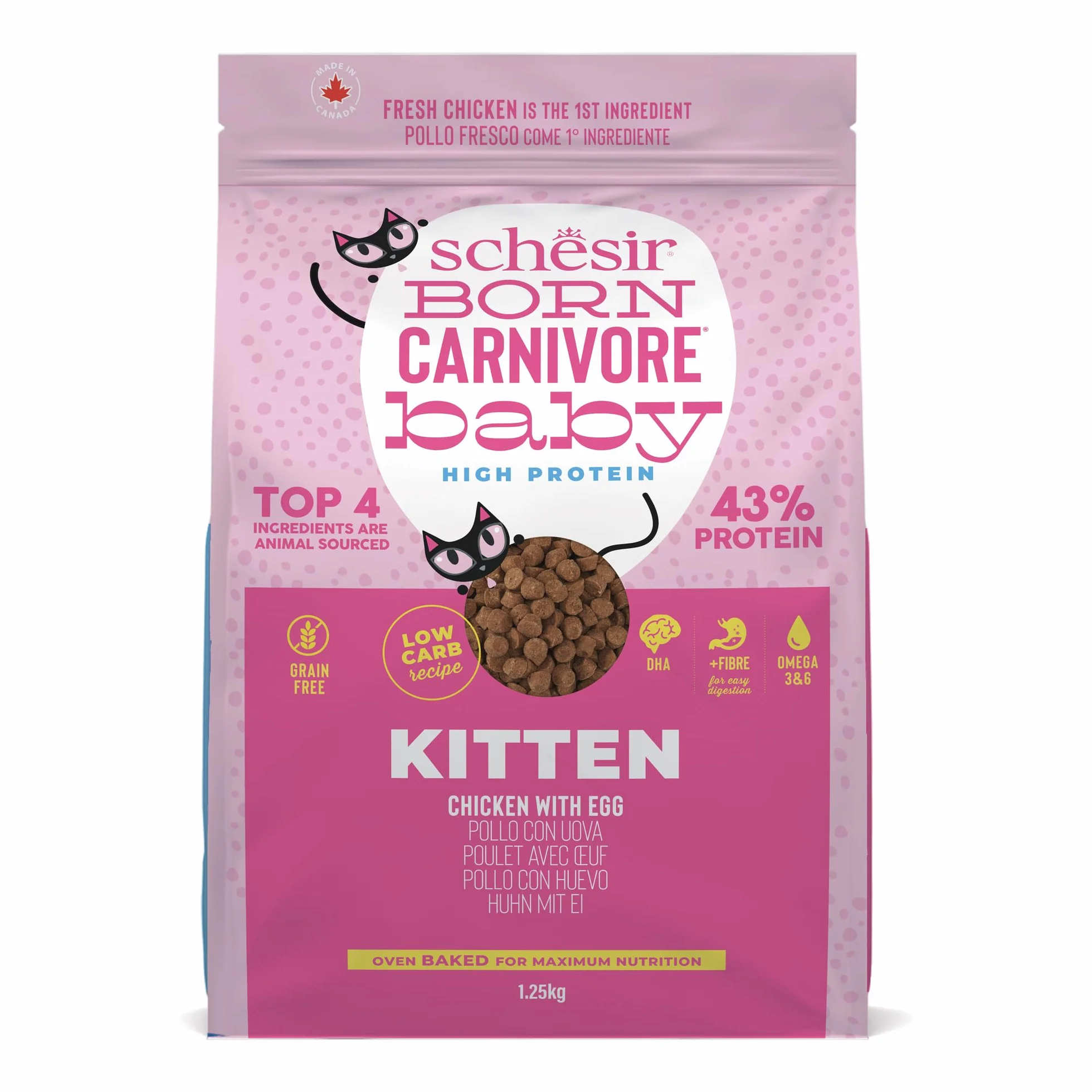 Schesir Born Carnivore Baby Croquettes Poulet et Œuf pour Chatons, Cuites au Four 1,25 kg