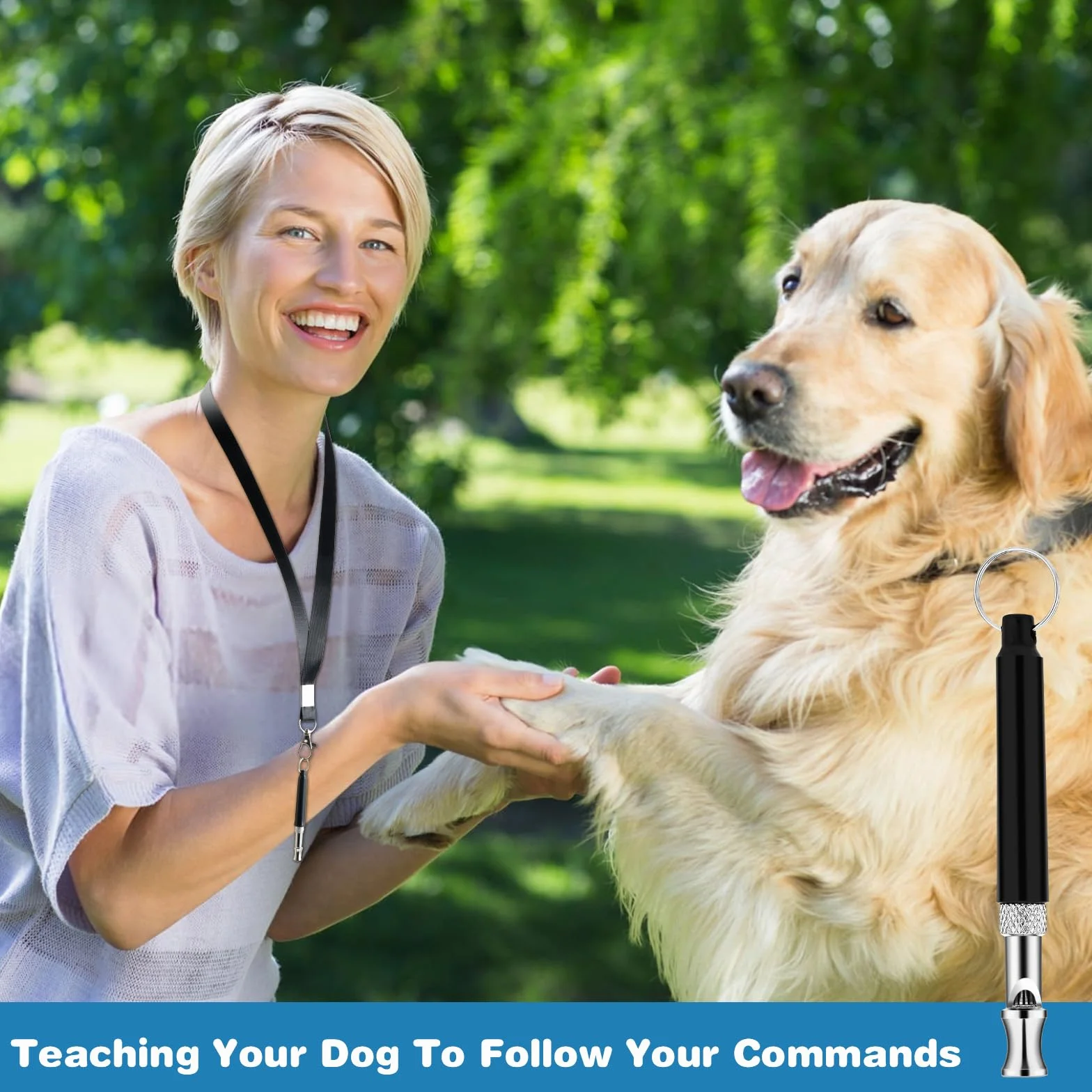 Sifflets professionnels anti-aboiement pour dressage de chiens avec cordon, réglables noir et blanc, lot de 2