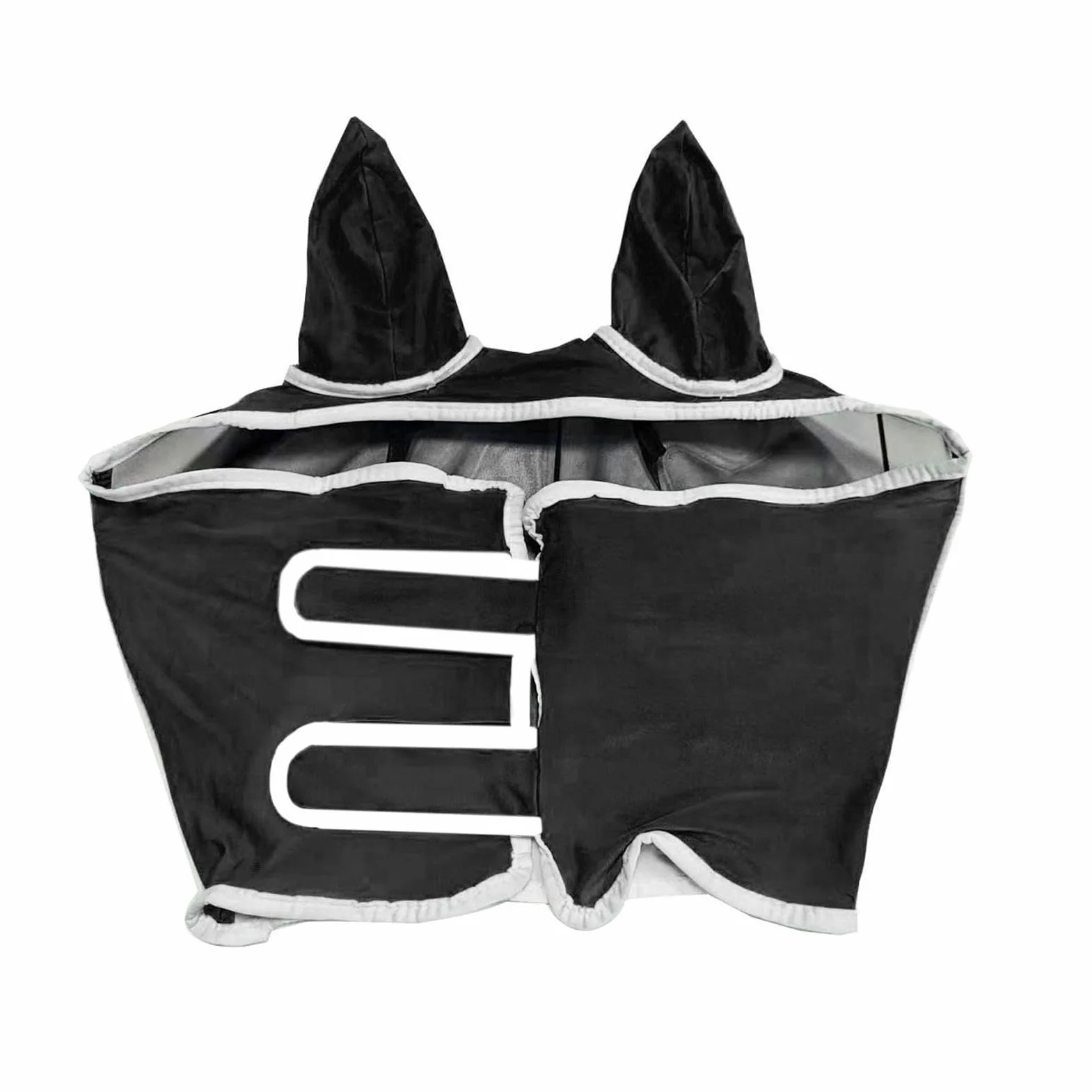 Masque Anti-Mouches pour Cheval Tissu Respirant Protection UV avec Oreilles Sangle Élastique Demi-Masque