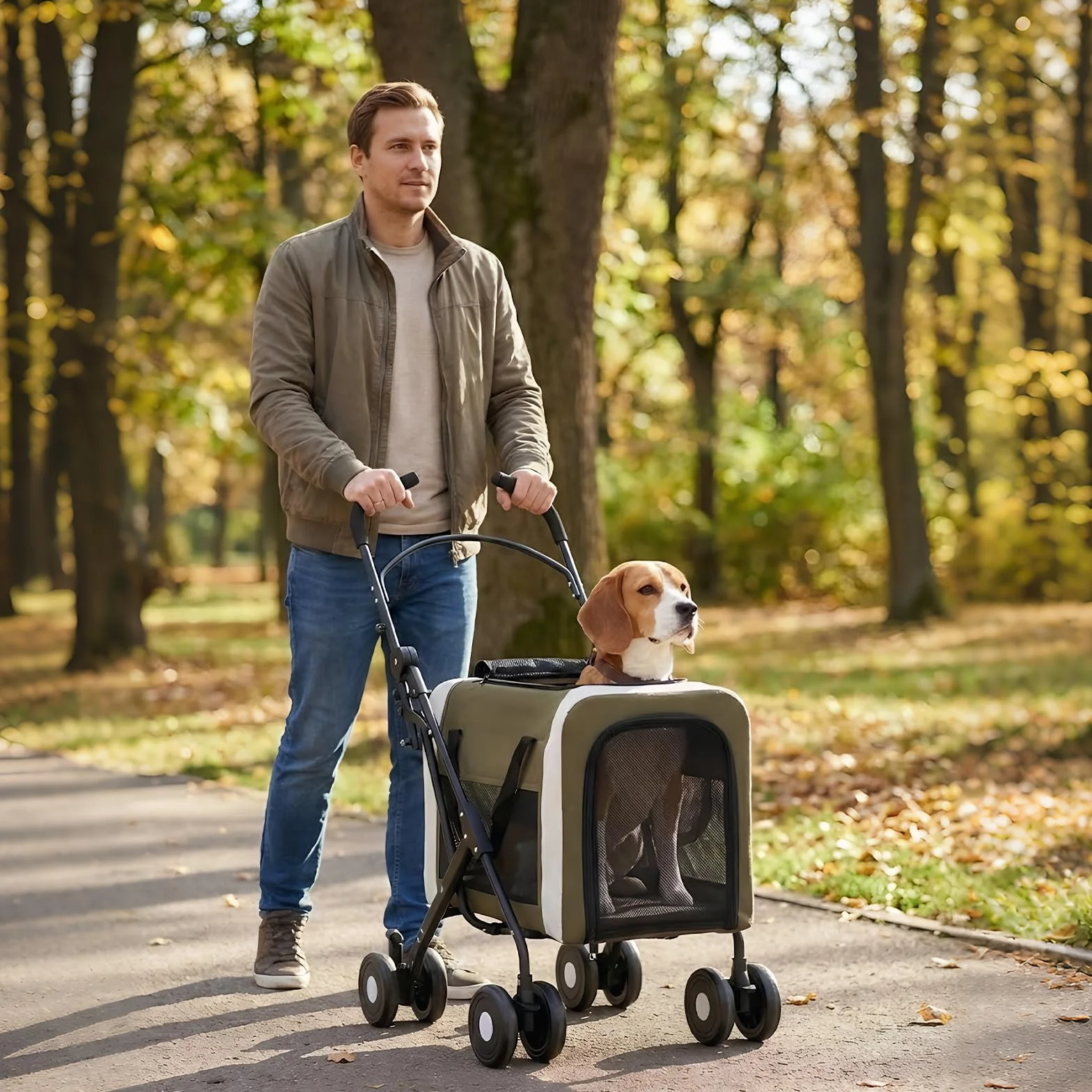 Poussette pour Chiens et Chats 30 kg 2 en 1 Pliable Transporteur