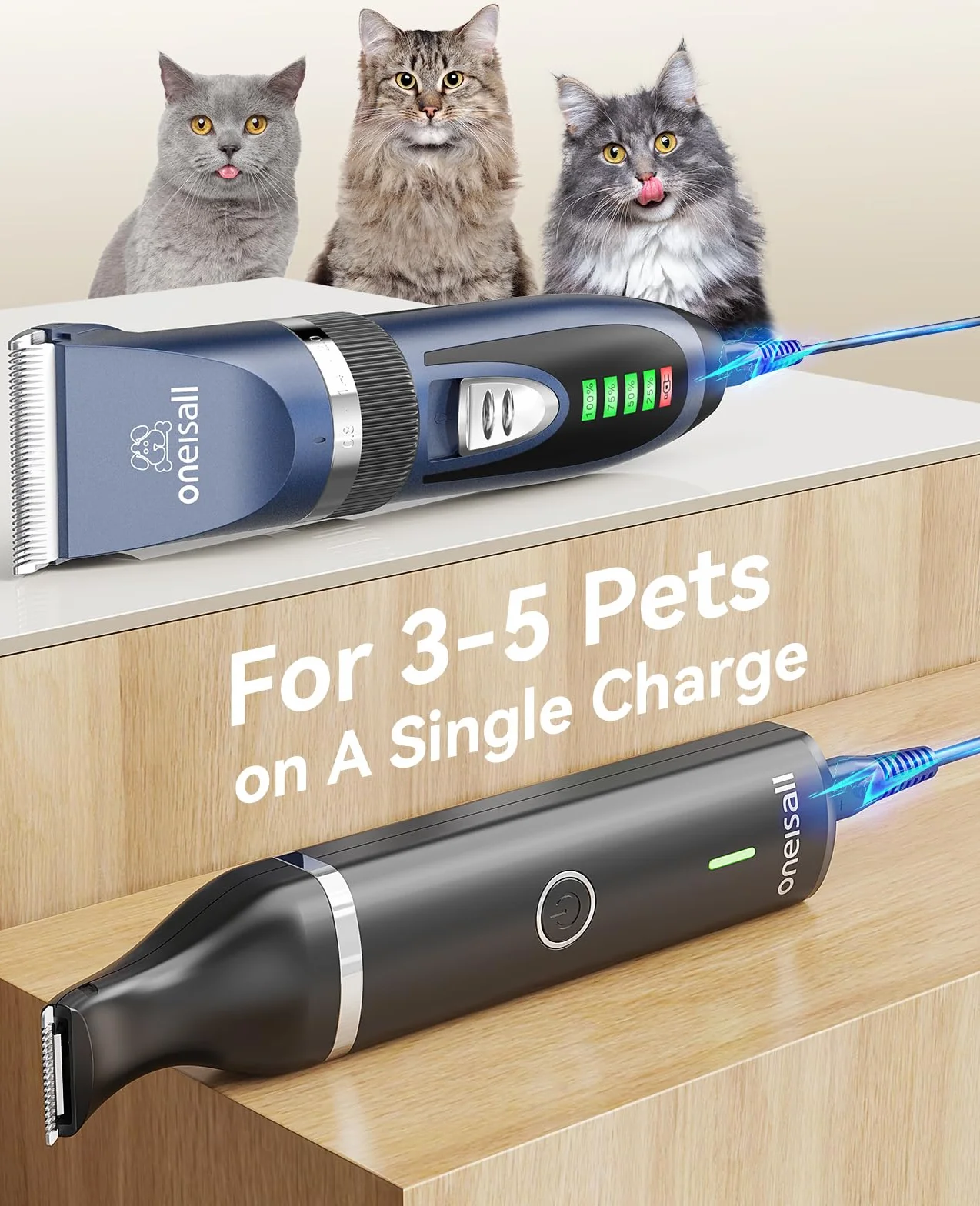 Oneisall Tondeuse pour chien 2 en 1 sans fil faible bruit toilettage pattes