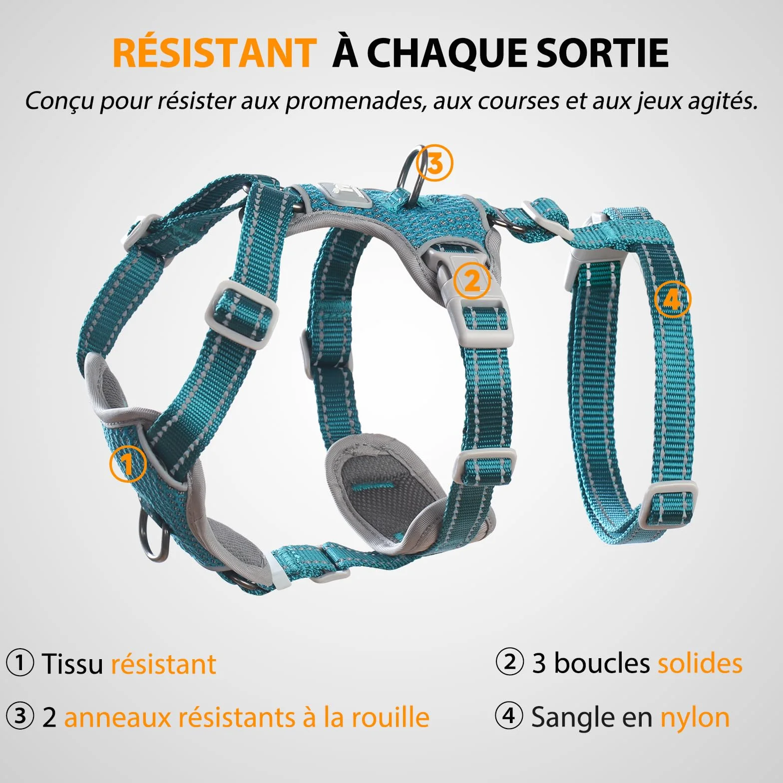 Huntboo Harnais Anti-Fugue pour Chien, Réfléchissant Anti-Traction, Durable Réglable Respirant, Bleu S