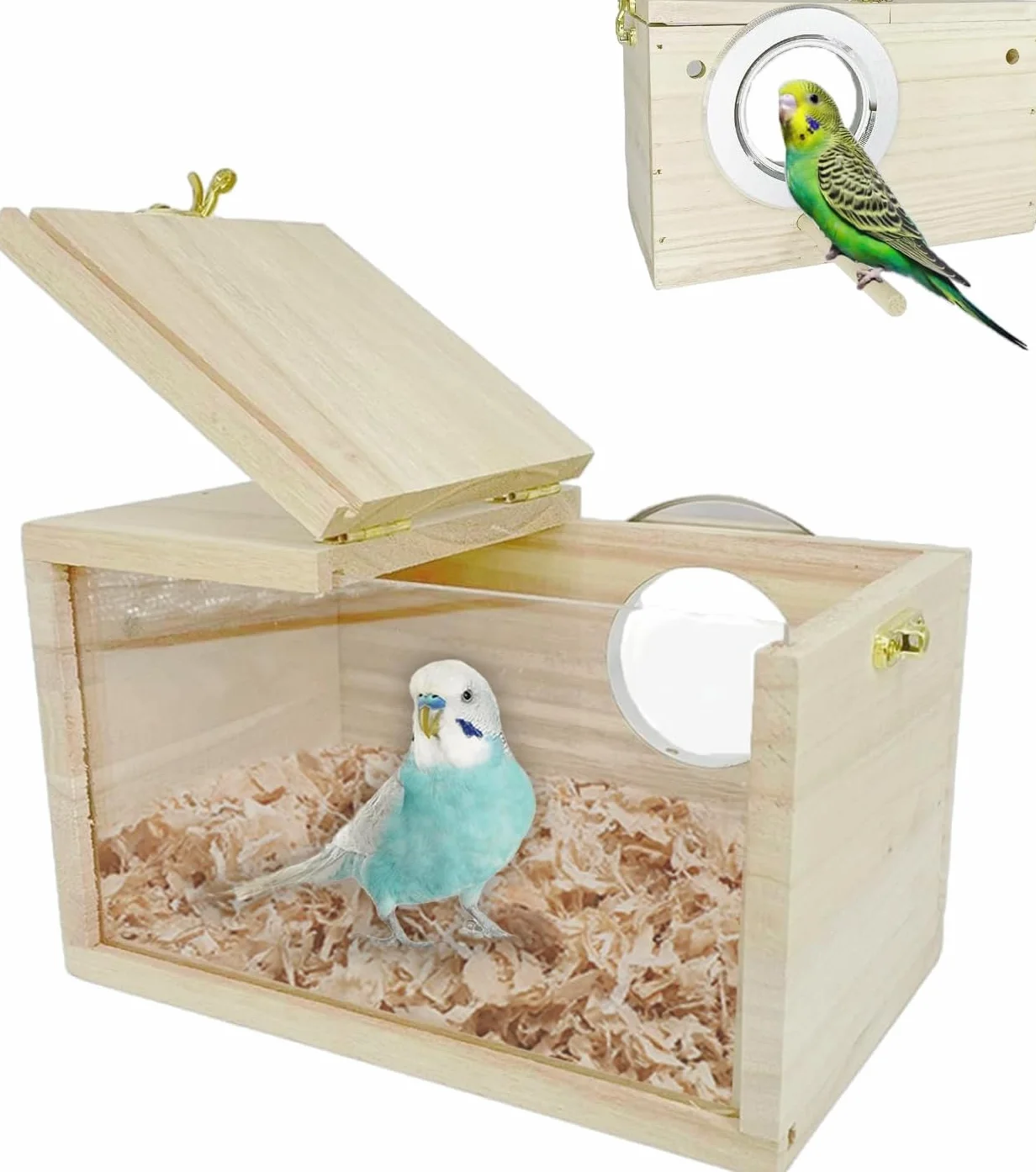 Nichoir pour perruches transparent en bois naturel - Volière pour perruches et perroquets