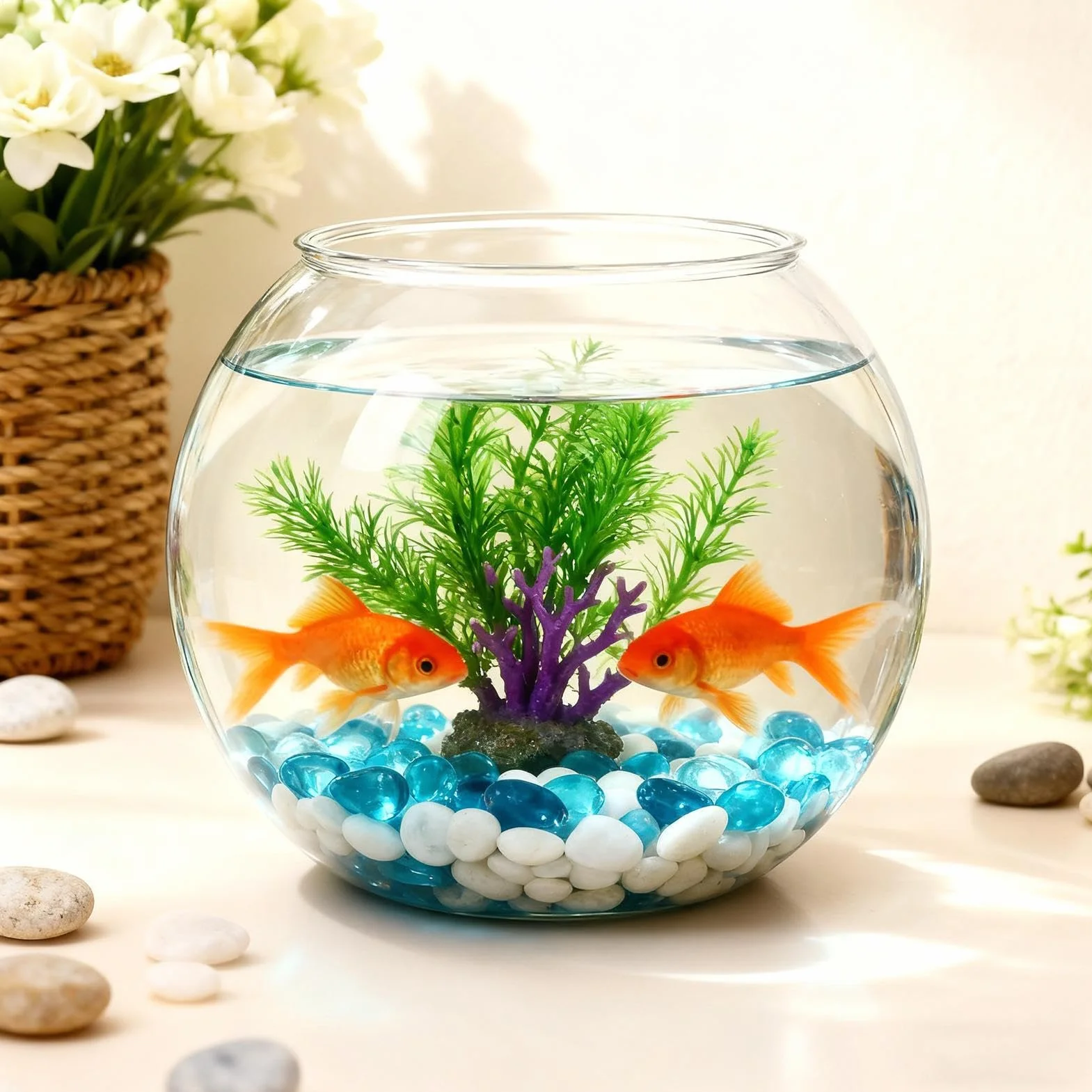 Bocal à Poissons Rond Transparent, Aquarium en Plastique Incassable, Mini Vase pour Poissons Rouges