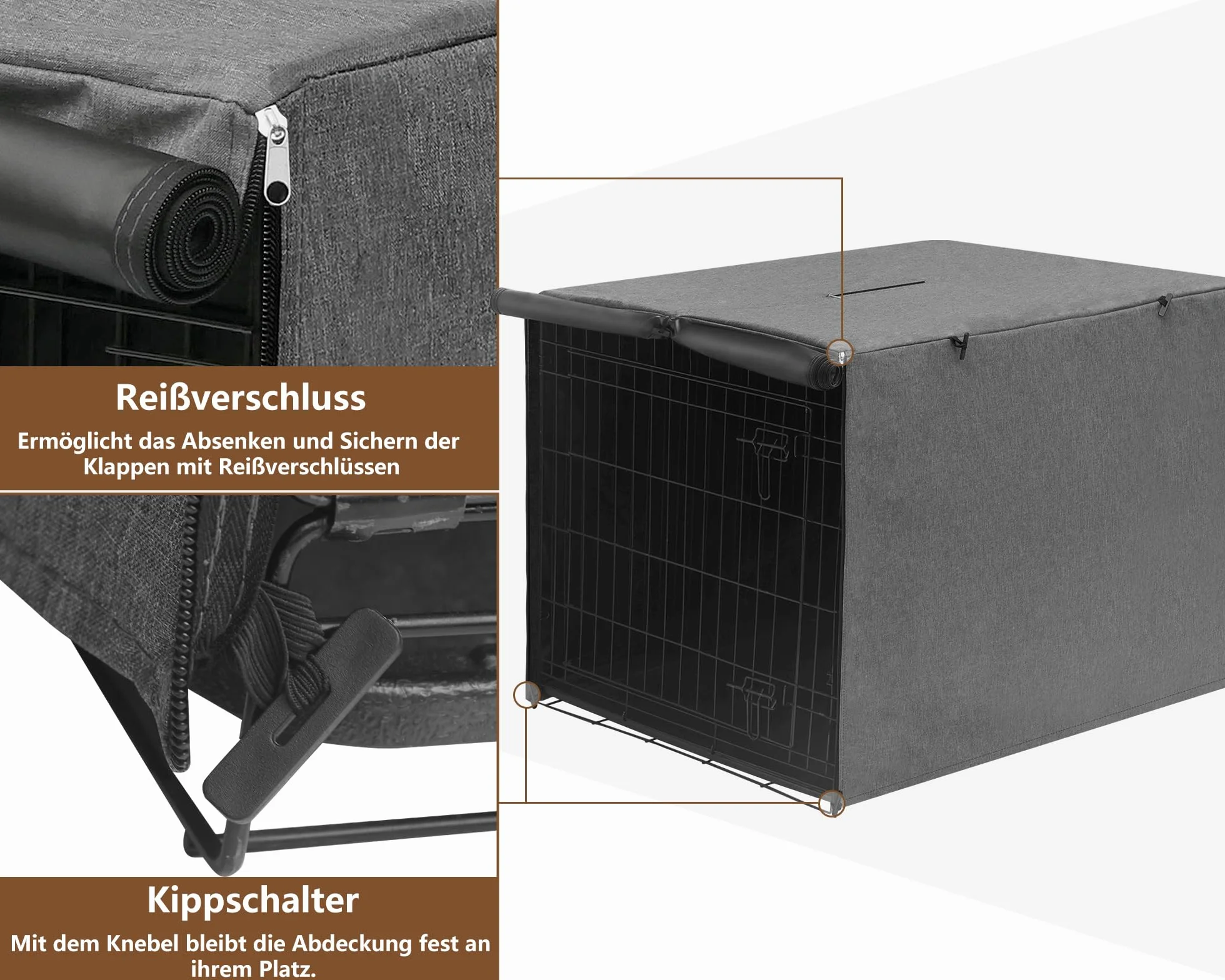 HiCaptain Housse de cage pour chien imperméable résistante au vent double porte 124 x 78 x 81 cm