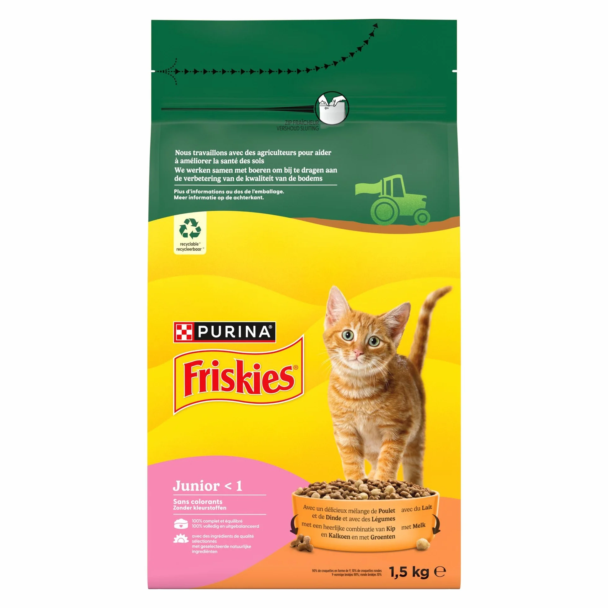 FRISKIES JUNIOR Croquettes complètes pour Chatons Poulet Lait Légumes 1,5 kg