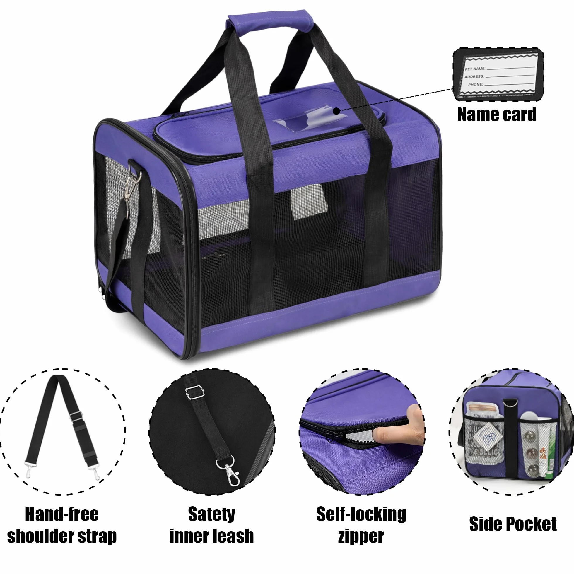 Sac de Transport Chat Chien Pliable Violet M avec Tapis en Laine pour Voyage