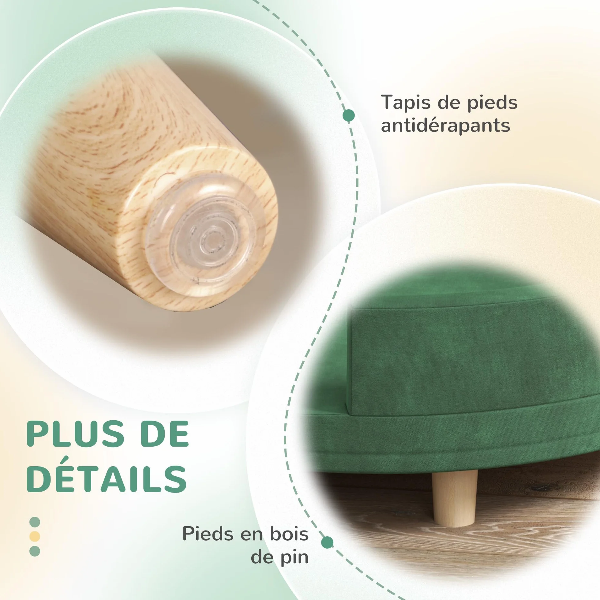 PawHut Canapé pour Chien avec Coussin Amovible, Velours Doux, Pieds Bois Massif, 100x70x25 cm, Vert