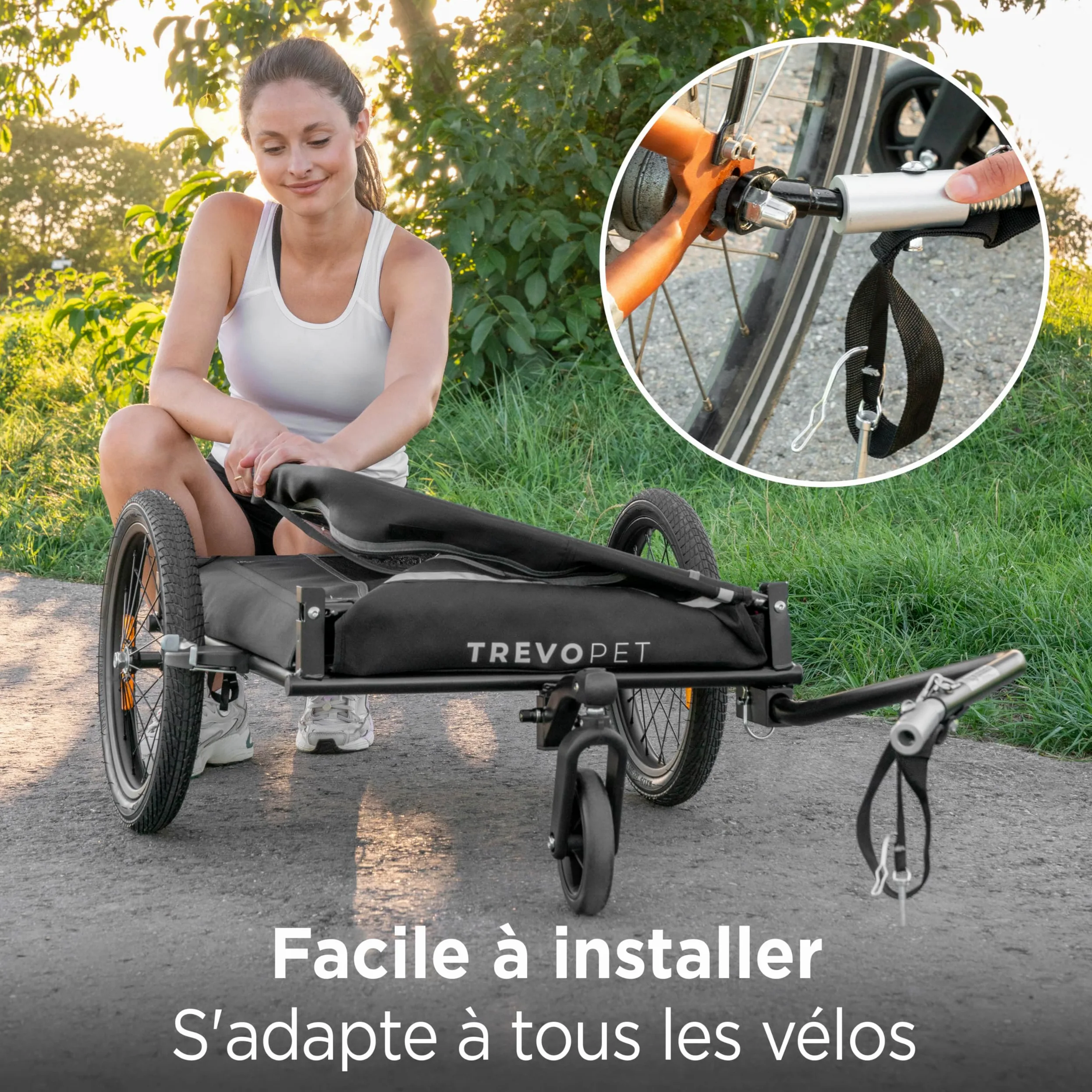 Remorque Vélo Chien 2-en-1 – Poussette et Chariot Pliable avec Coussin – Carriole étanche Jusqu’à 30 kg – Compatible avec vélos électriques – Noir