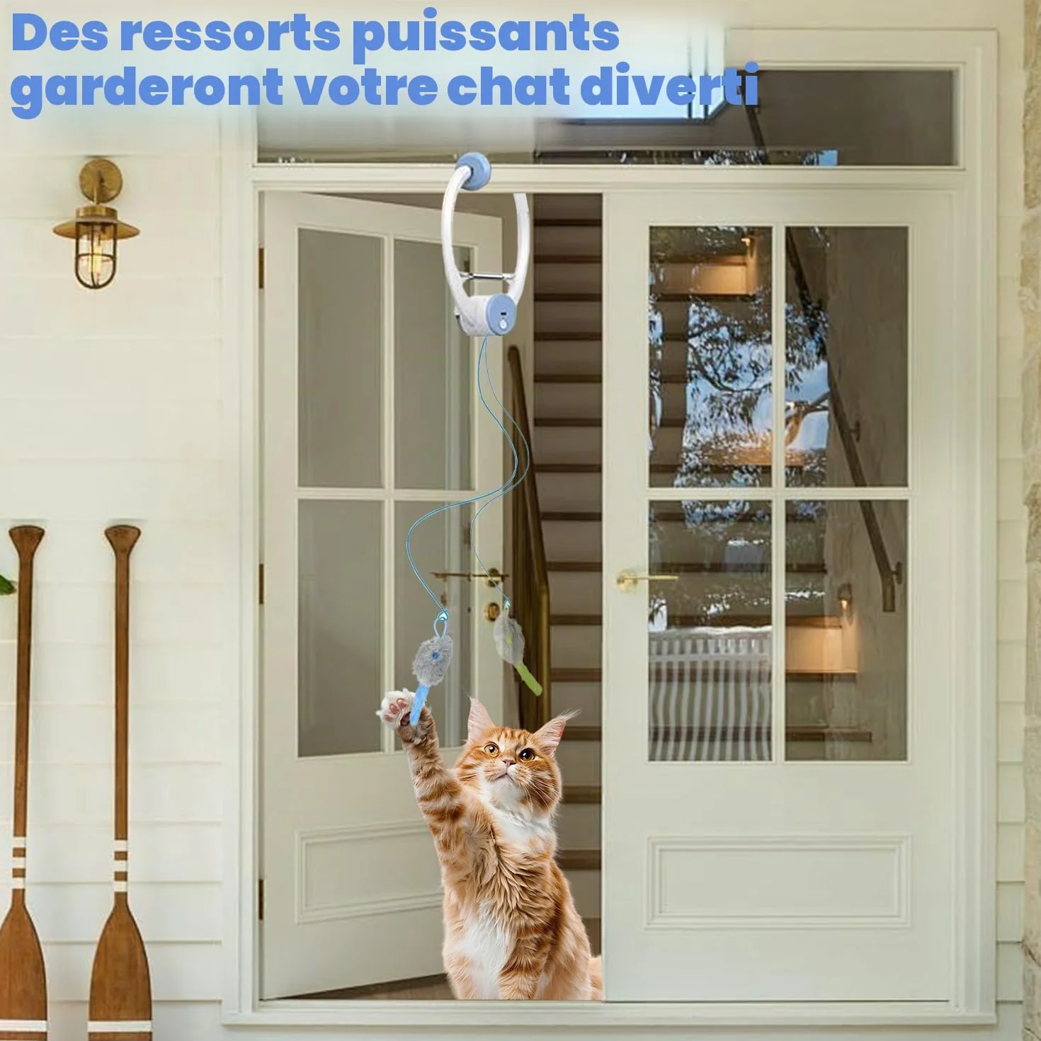 Jouet Interactif Suspendu pour Chat avec Corde et Souris en Peluche