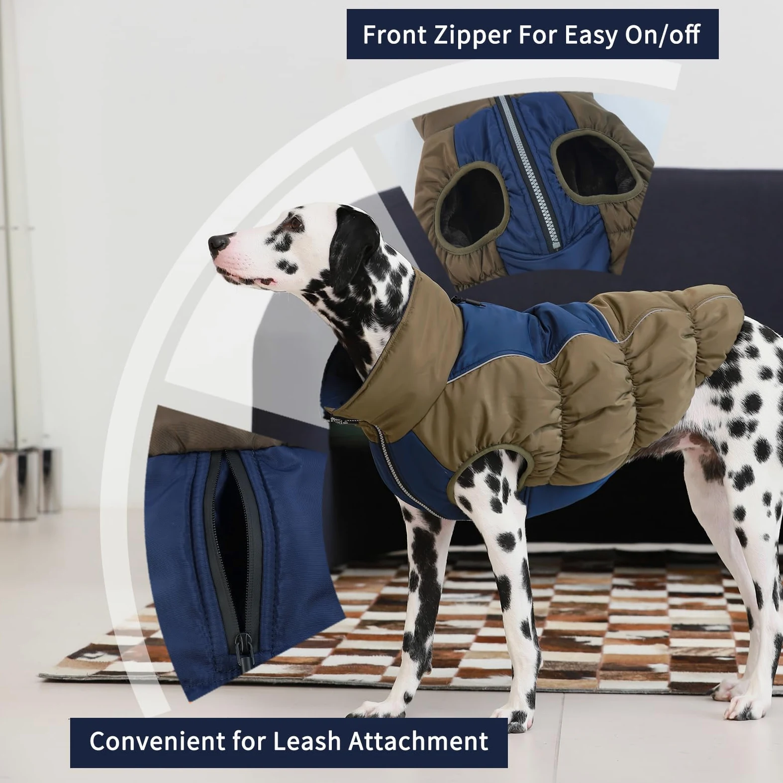 IECOii Manteau de neige imperméable XXL avec doublure en polaire, col roulé réfléchissant, fermeture éclair pour grands chiens