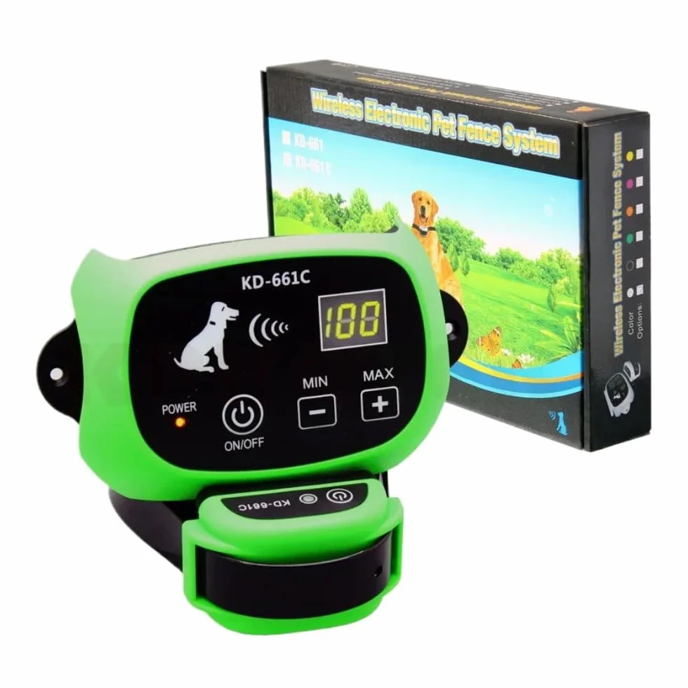 Système de clôture électronique sans fil pour chien, émetteur et récepteur rechargeables 661C-G-1
