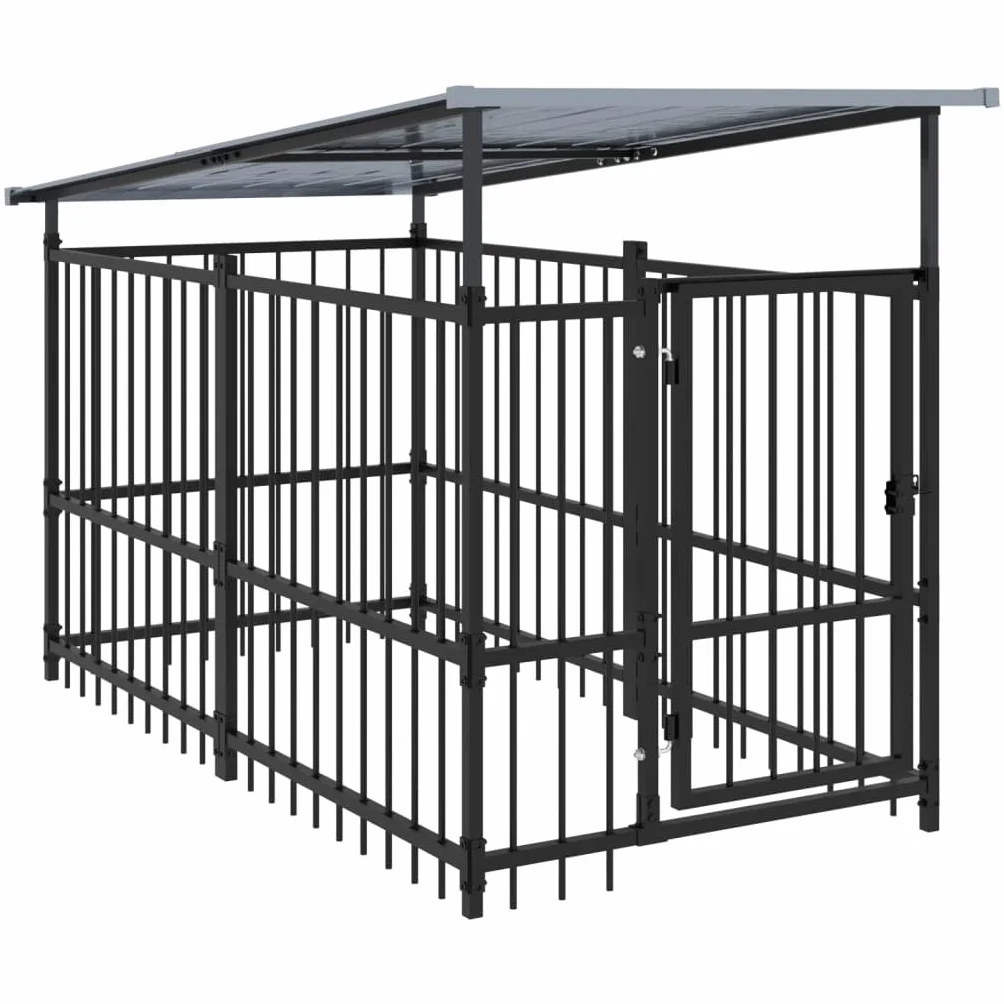 vidaXL Chenil d'Extérieur avec Toit pour Chiens Acier 1,88 m² Cage Enclos