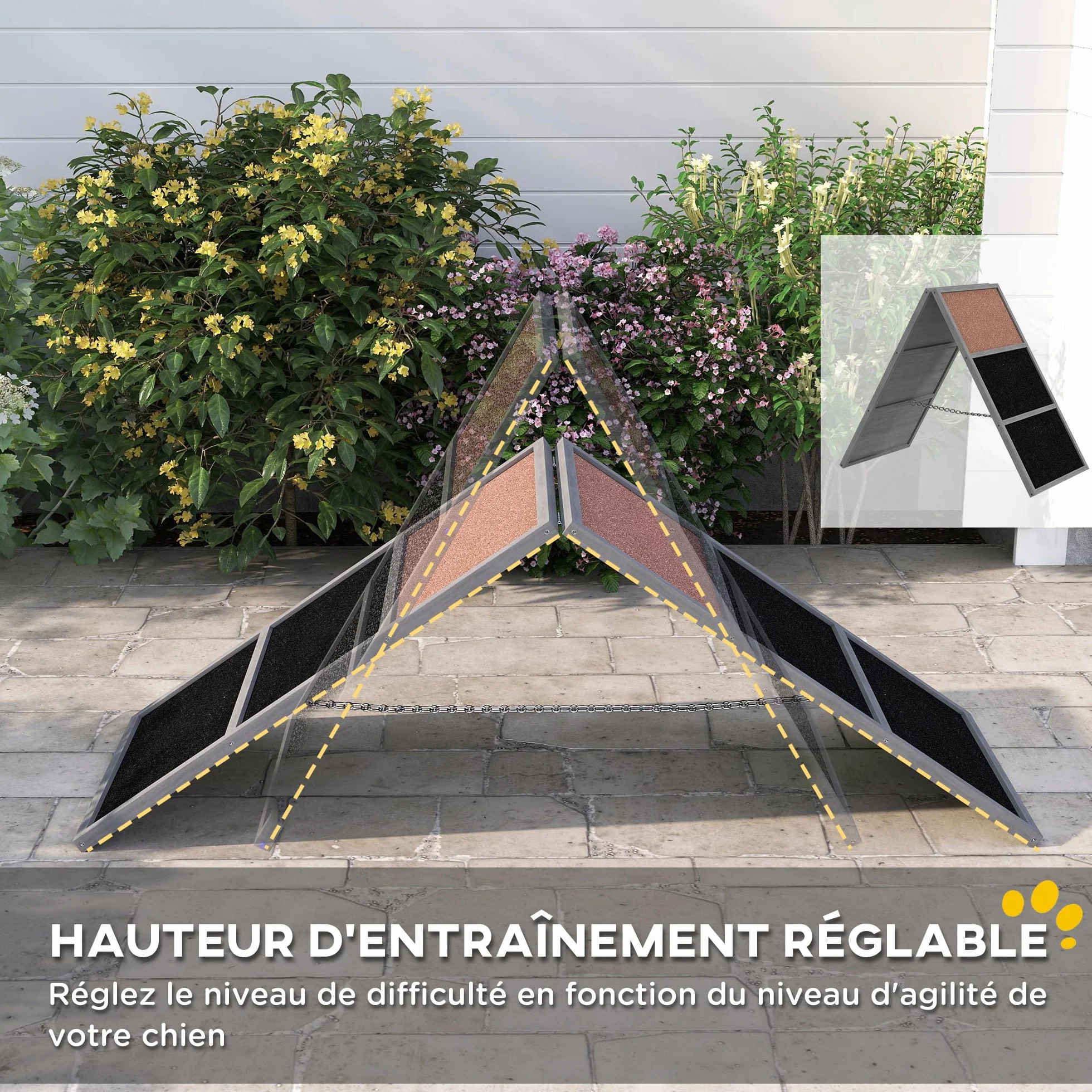 PawHut Rampe d'agilité pour Chien avec Surface antidérapante, équipement d'agilité pour Chiens, Cadre en A, adapté à Toutes Races, pour Jardin ou Parc, Gris