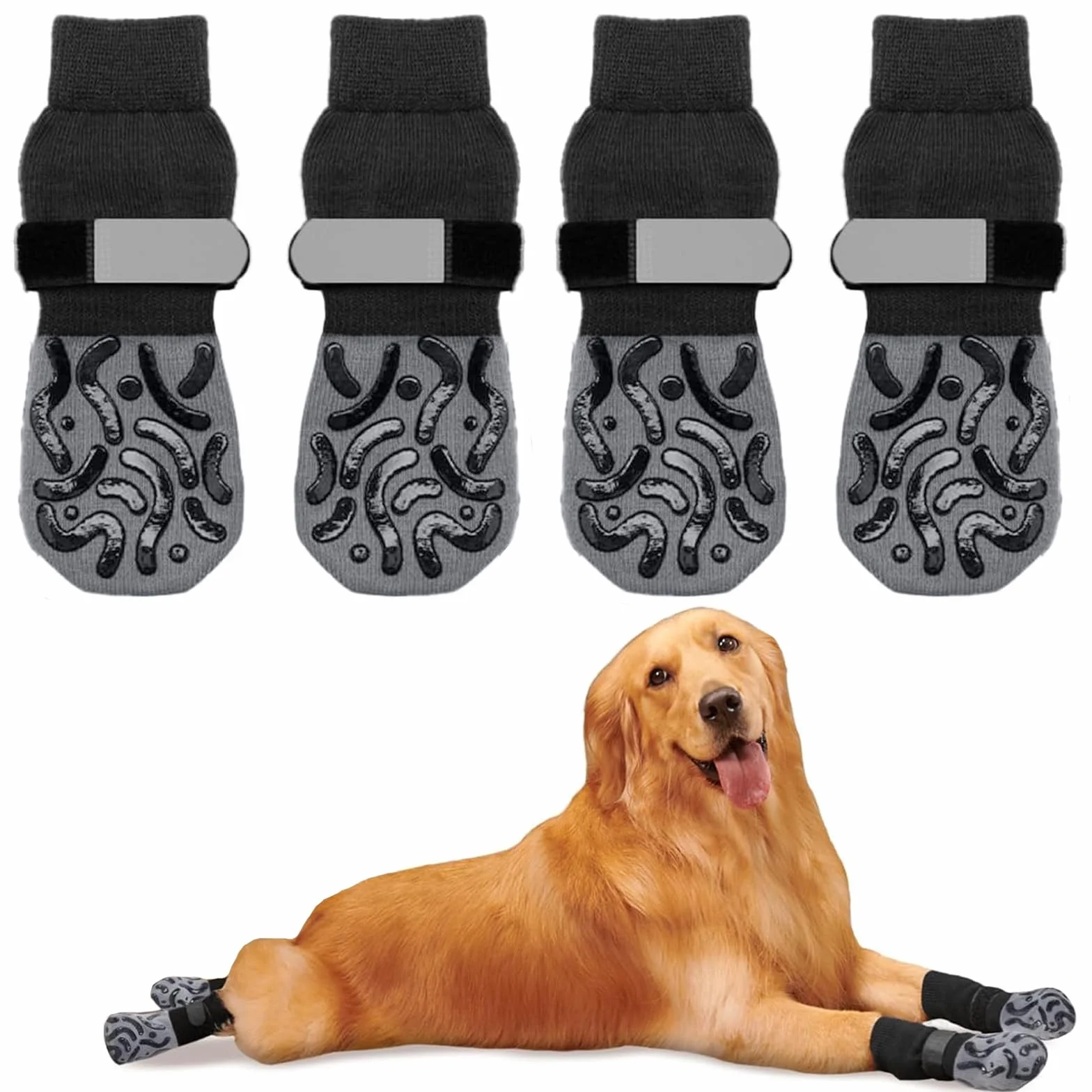 Chaussette Antidérapante Chien avec Bandes de Fixation Réglables, Renforcement en Caoutchouc, Double Face Antidérapante (L)