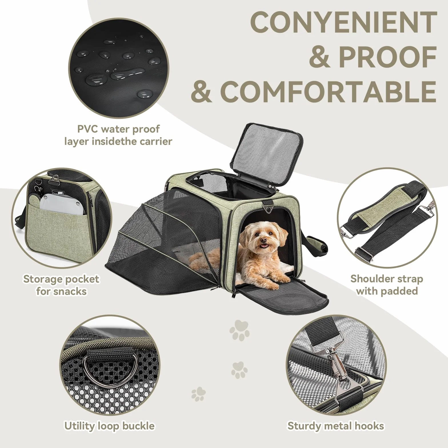 Petsfit Sac de Transport Extensible pour Chat avec Tapis en Polaire, Vert