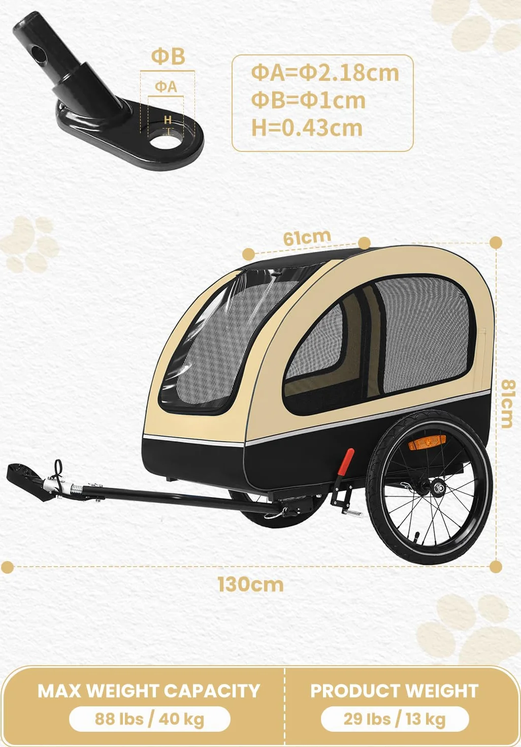 Remorque Velo Chien Transport pour Petits et Moyens Chiens Moins de 40 kg