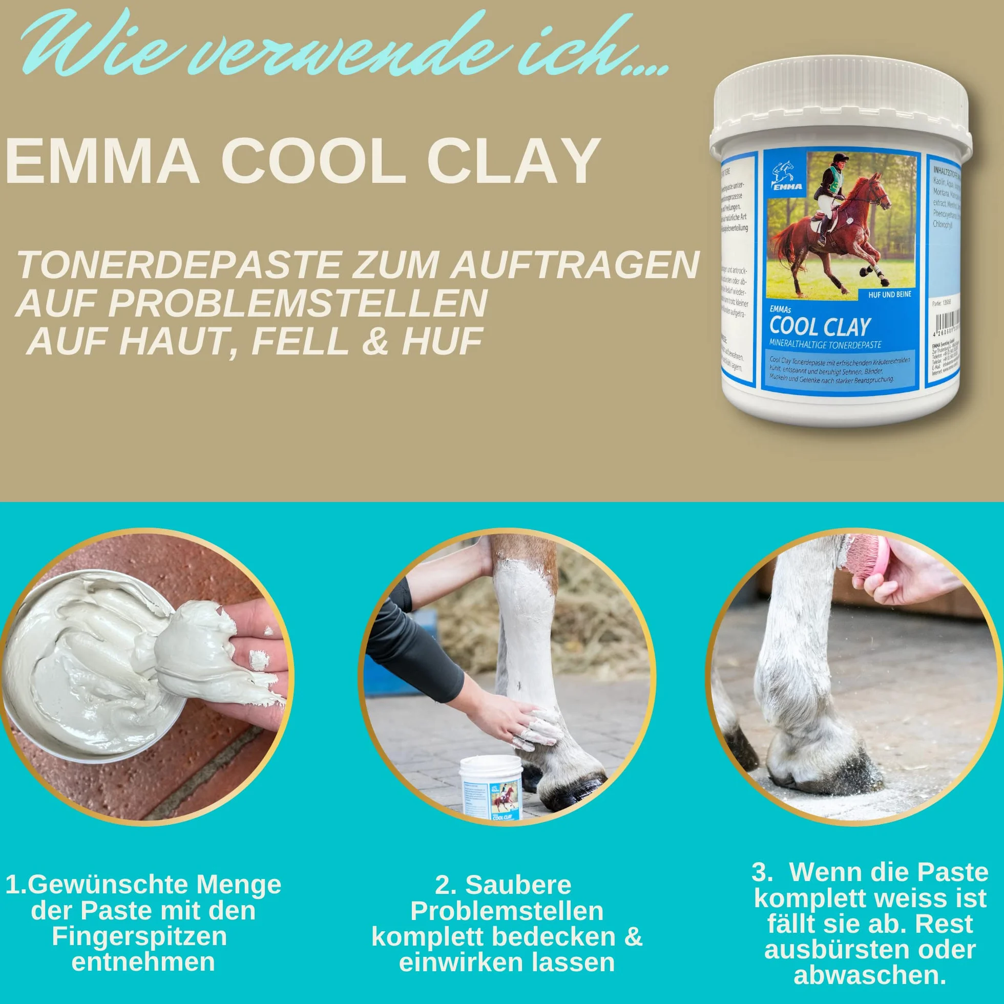 Emma Argile pour Chevaux Set 2×1,5 kg Pâte Refroidissante Tendons Articulations Arnica Pure