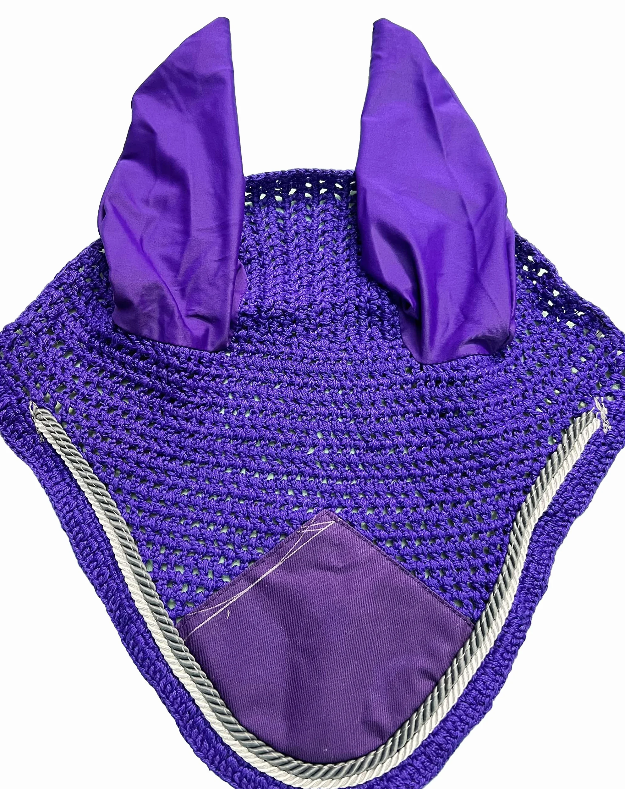 Spire Voile de protection pour cheval en coton respirant doux au crochet avec capuche pour contrôle des mouches (pony, violet/gris-blanc)