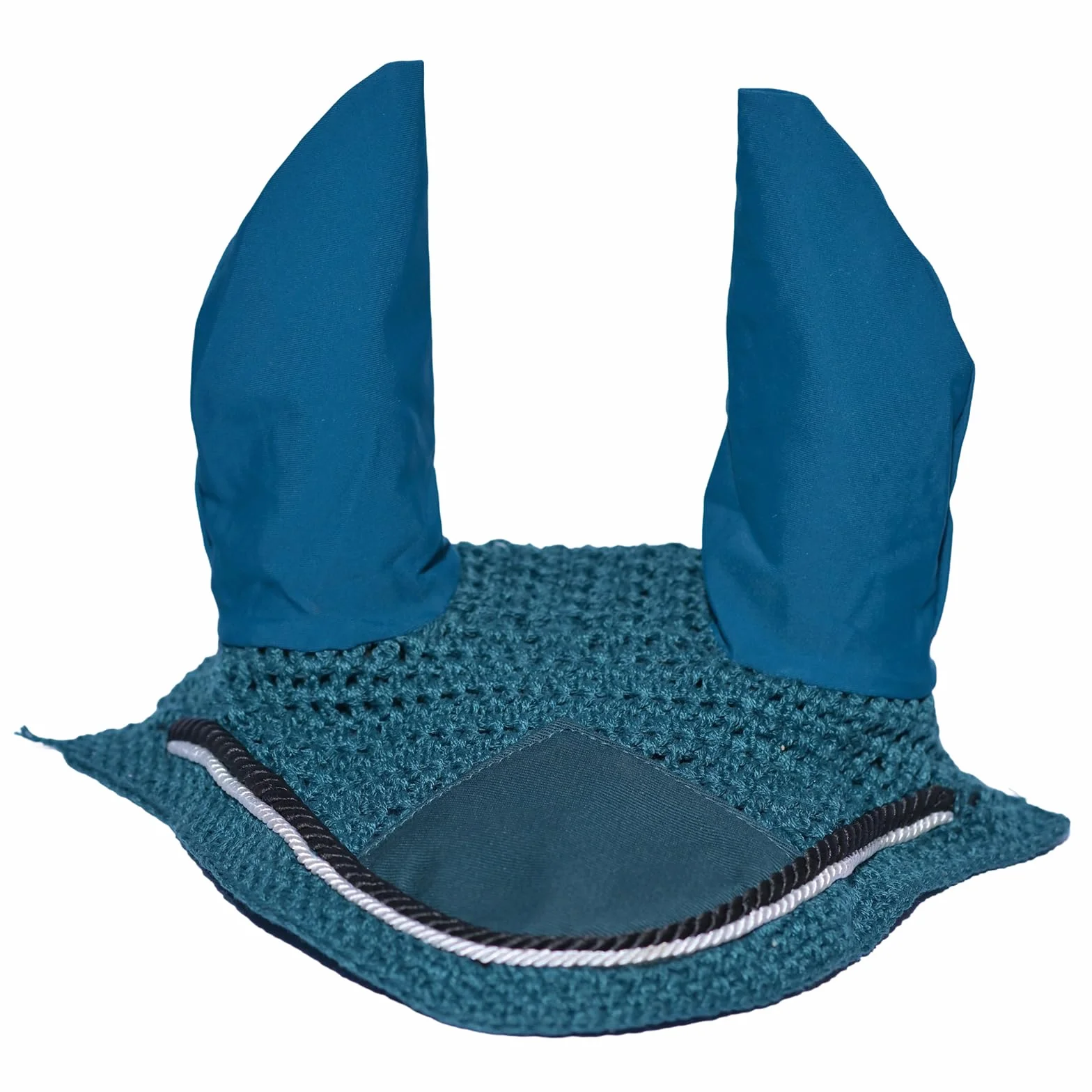 Spire Voile de protection pour cheval en coton respirant doux au crochet pour les oreilles (complet, vert foncé/noir-blanc)