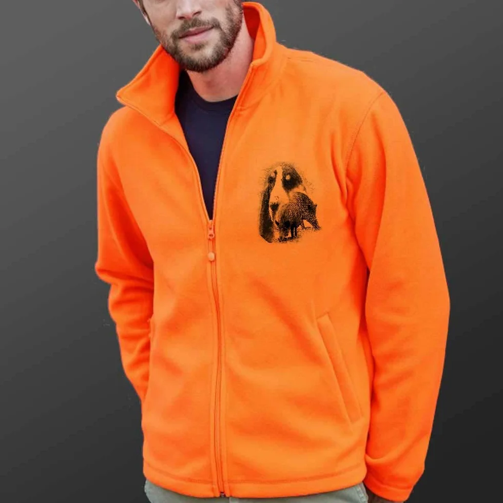 Polaire Chasse Orange personnalisé avec Un Sanglier, Chien Grand Gascon Saintongeois - Habit de Chasse Taille L