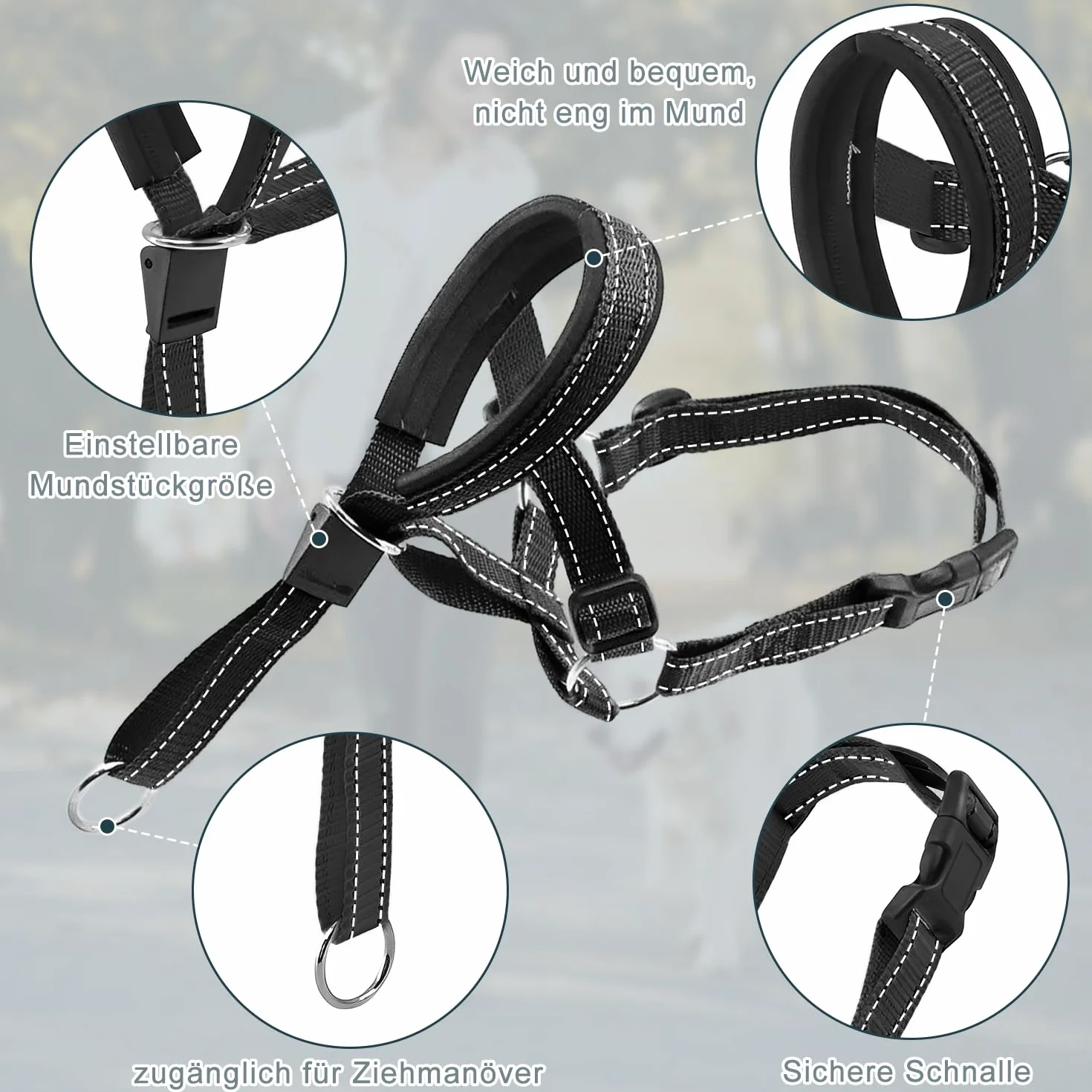 Voarge Harnais de dressage pour chien, muselière pour animaux de compagnie, facile à installer, léger, avec sangle de nez rembourrée, protège-dents pour chien, support d'entraînement pour éviter les
