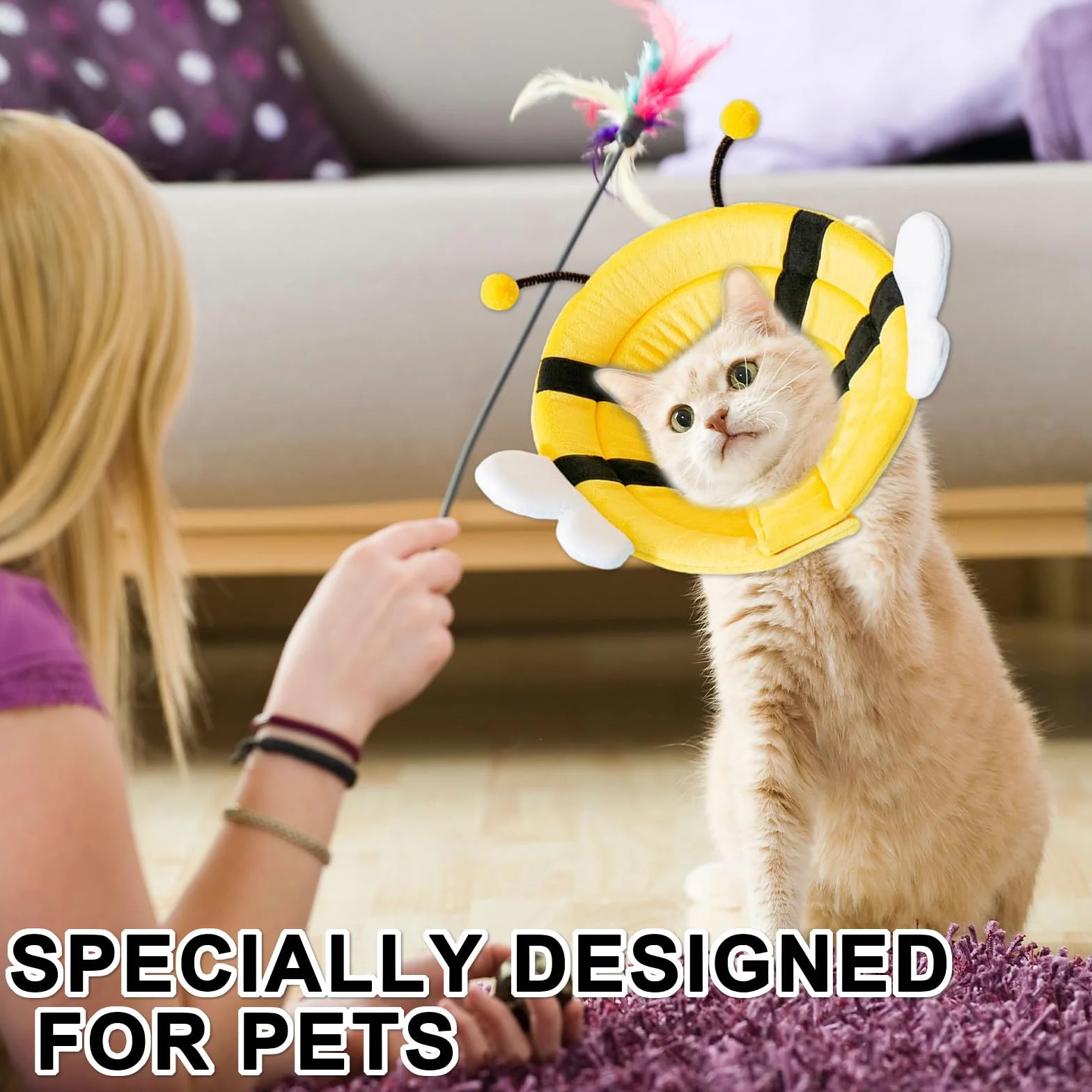 Collier Médical Souple pour Chat et Petit Chien – Abeille S (20–23 cm) – Protection Post-opératoire Ajustable Lavable