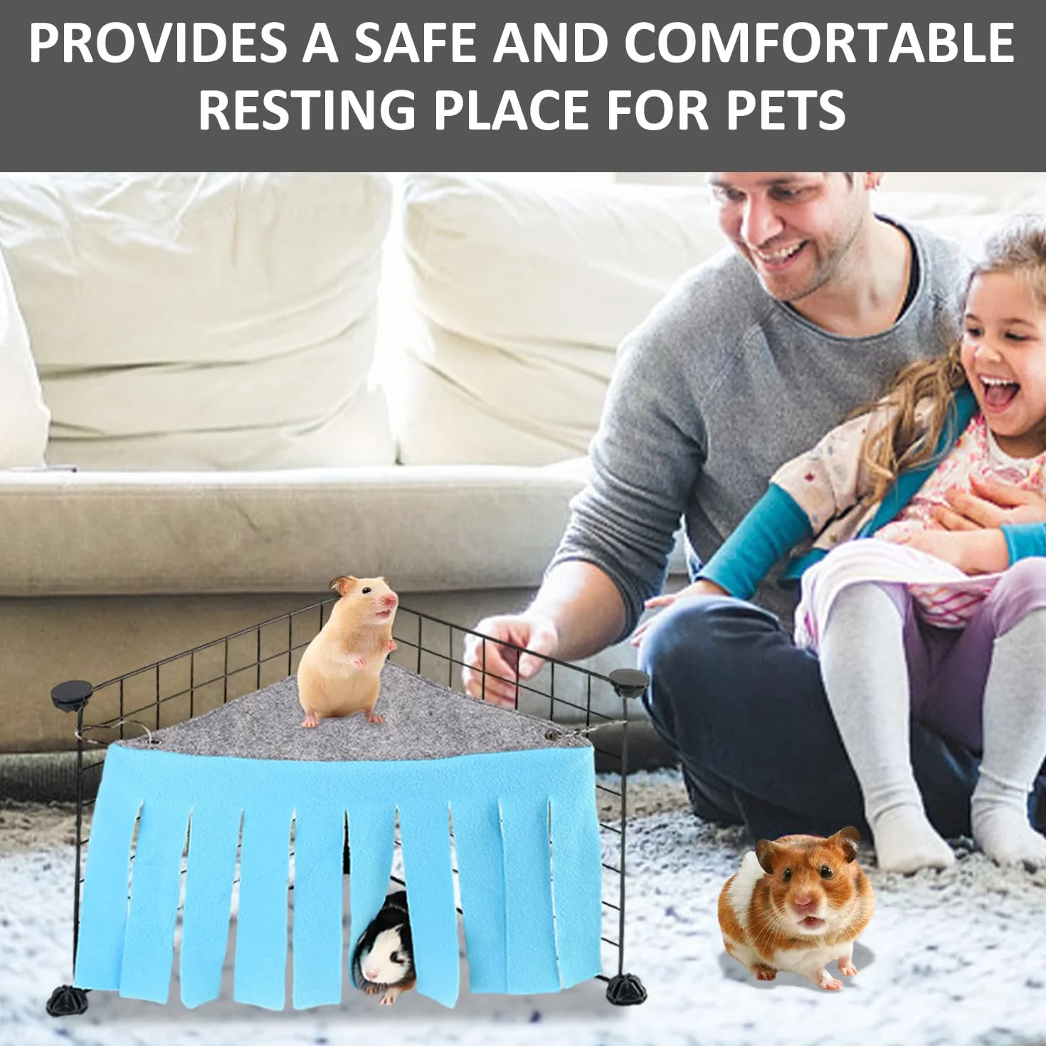 Lot de 2 hamacs pour cochon d'Inde avec 6 crochets - Accessoire de cage - Cachette en tissu - Hamac petit pour lapin et hamster (bleu, vert)
