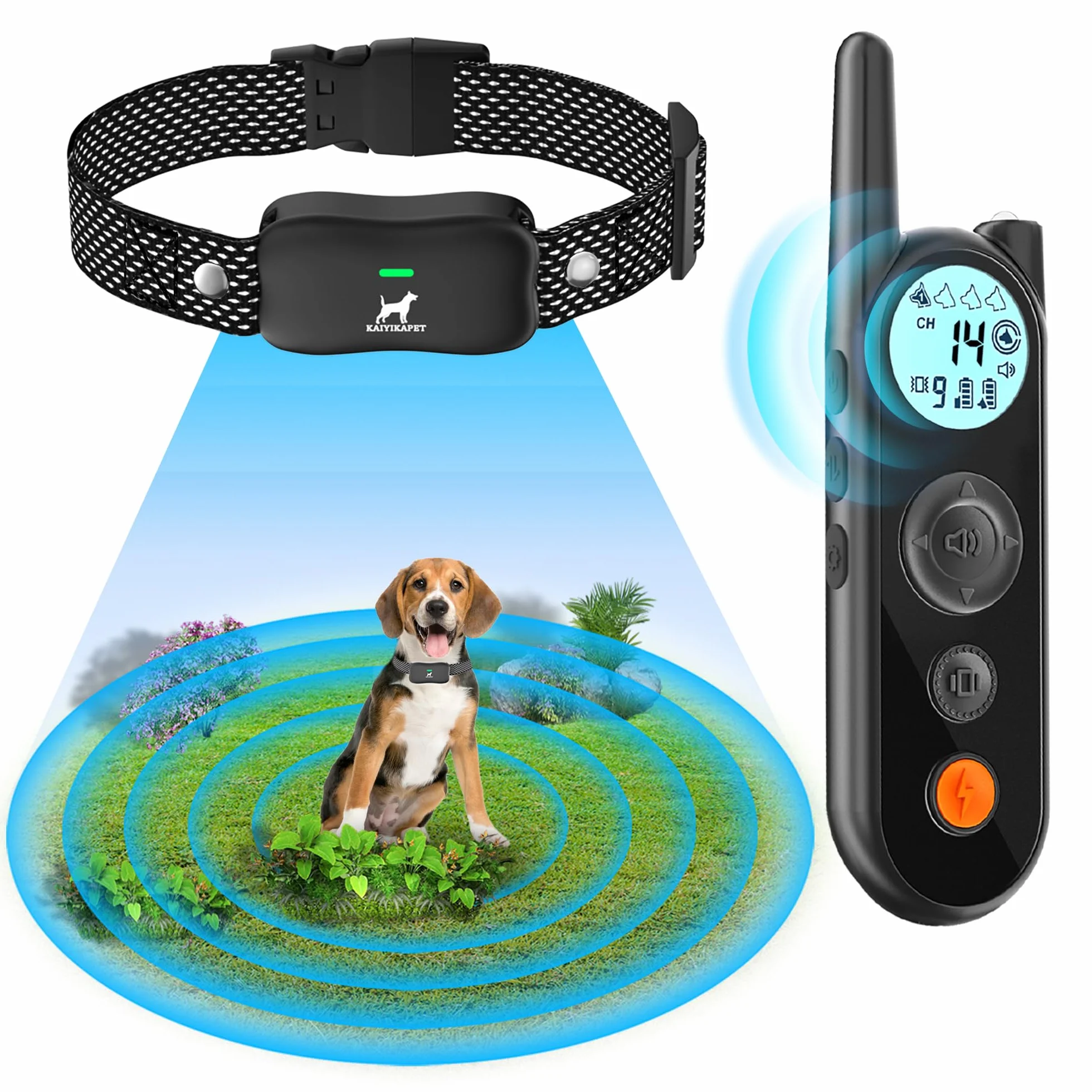 Clôture Électronique pour Chien 14 Niveaux Distance 8-1050m IPX7 Résistant à l'Eau