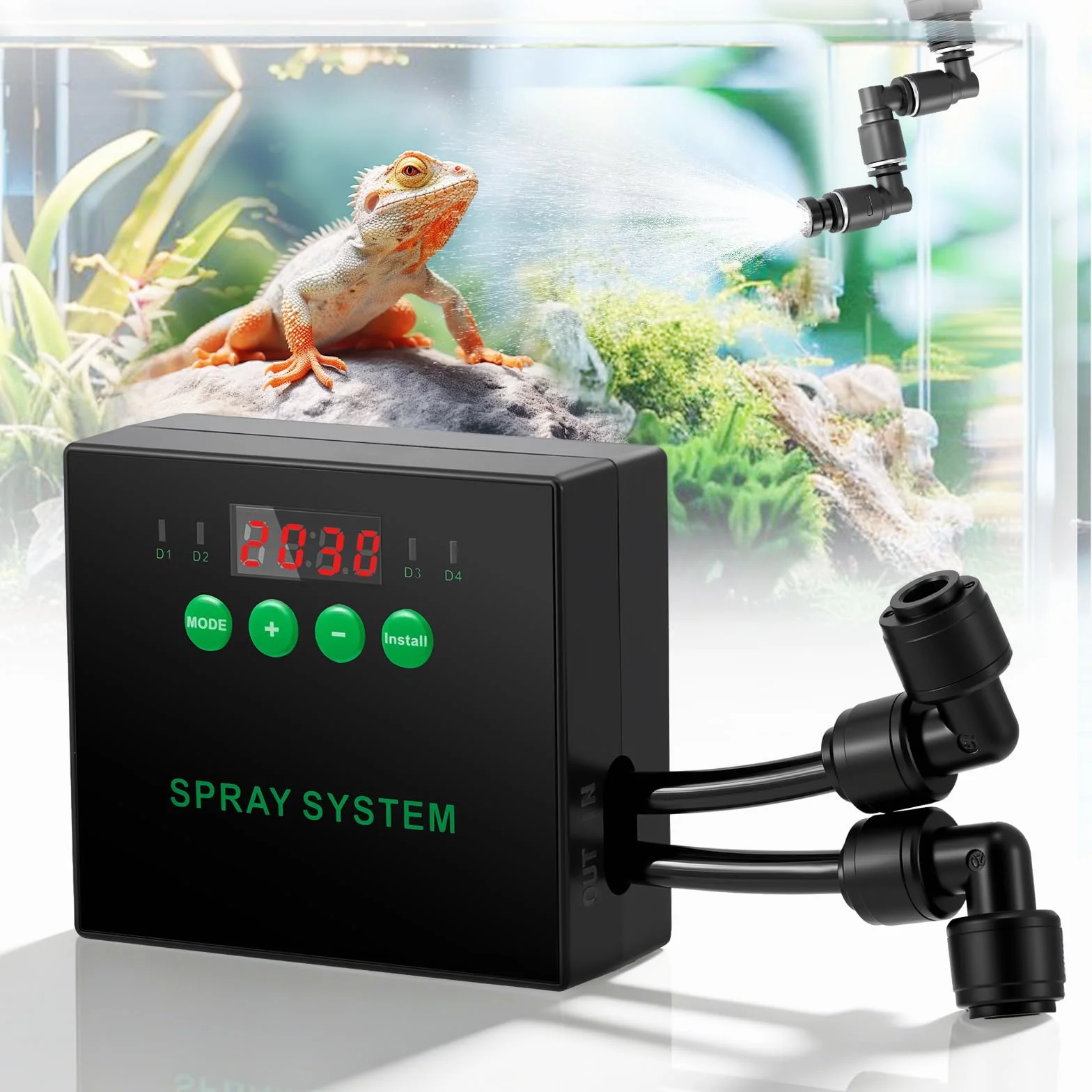 Système de brumisation pour reptiles avec buses 360° et minuterie - Humidificateur terrarium