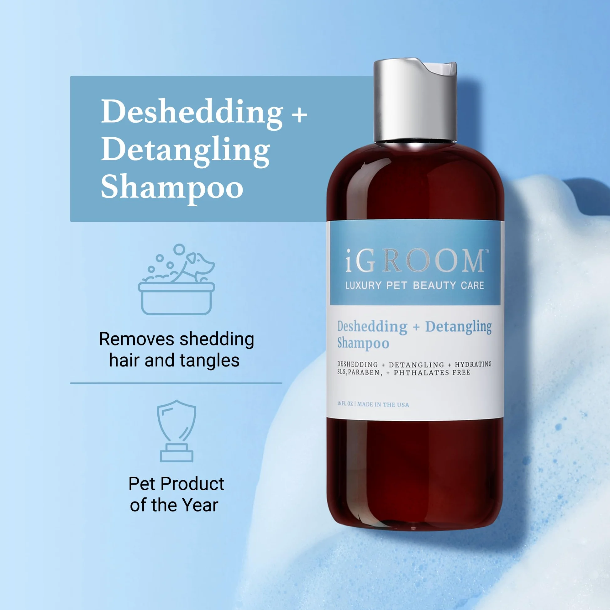 iGroom Shampooing démêlant et démêlant pour chien, soin de beauté de luxe pour animaux de compagnie, desserre les nœuds + sous-poil indésirable, fabriqué aux États-Unis, 3.8 l
