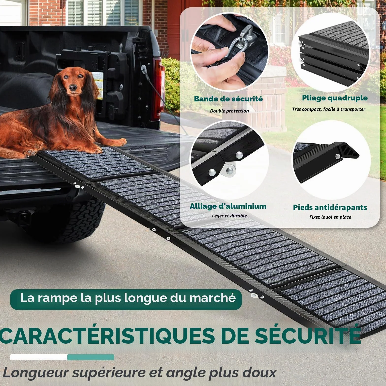Rampe pliable pour chien 180 cm x 50 cm avec tapis antidérapant extérieur SUV camion